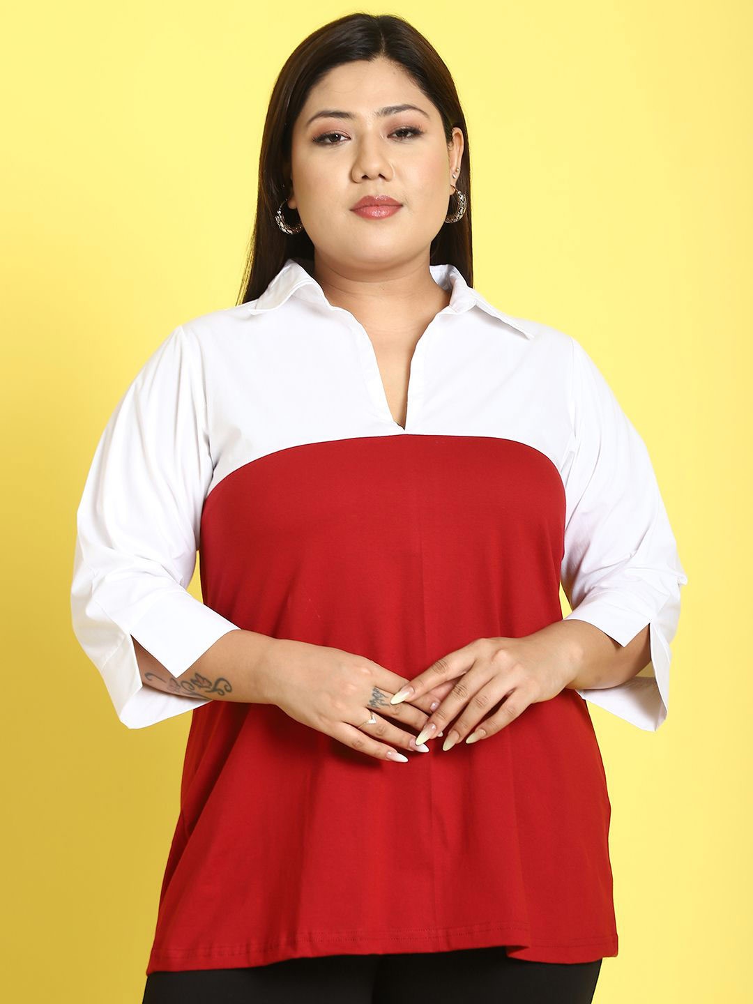 

theRebelinme Colourblocked Cotton Shirt Style Top, Maroon