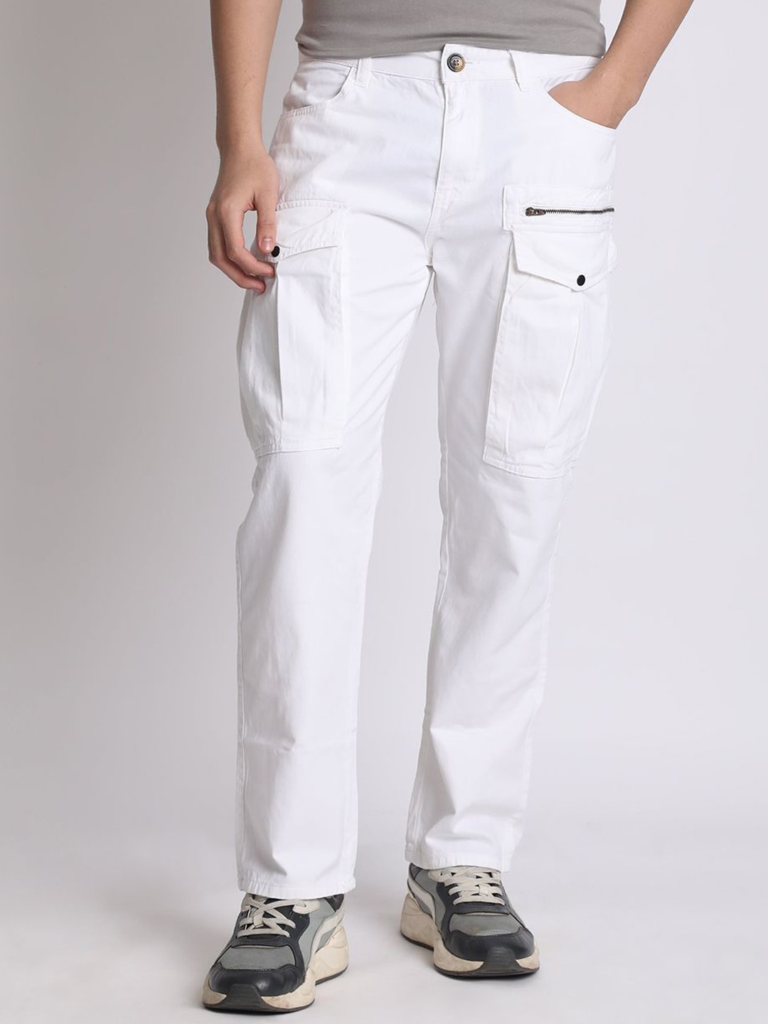 

The Roadster Lifestyle Co Relaxed Fit Pure Cotton Cargo Trousers With Zip Detail, White