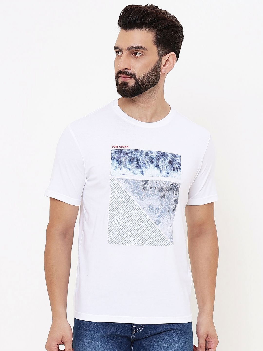 

Duke Men Graphic Printed Round Neck Cotton T-shirt, White