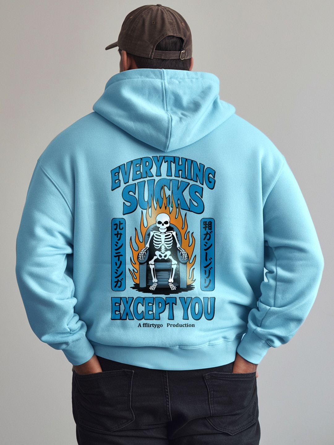 

FFLIRTYGO Men Printed Hooded Sweatshirt, Turquoise blue