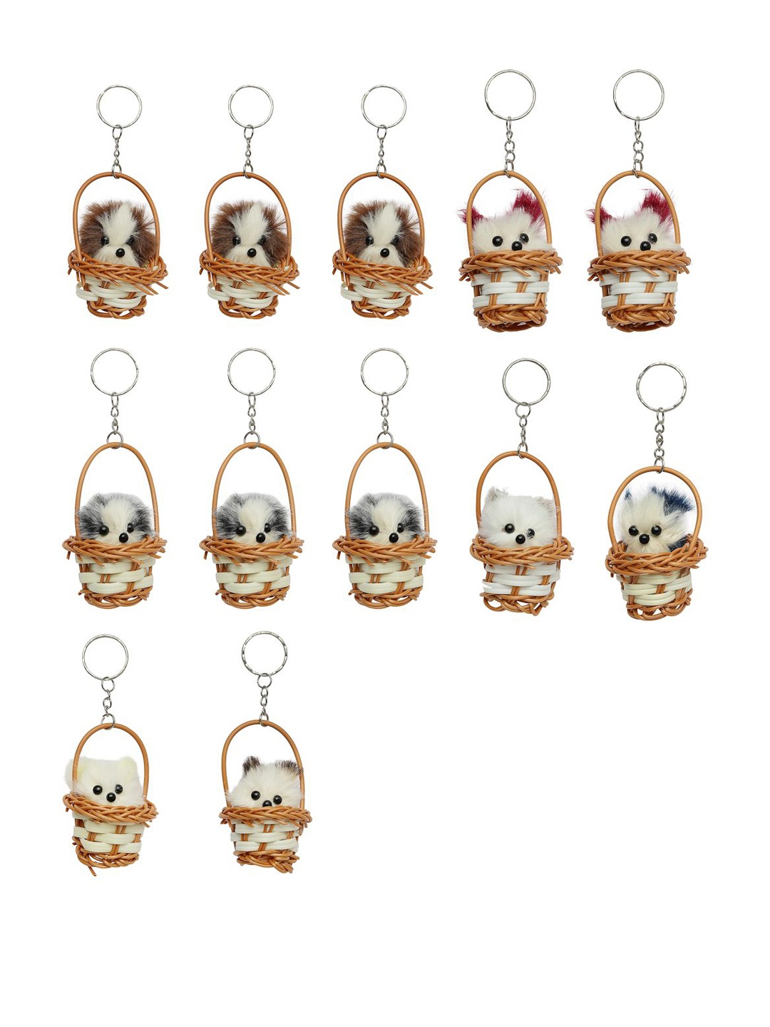 

KYDZI Pack Of 12 Cute Puppy Fur Key Chains, White