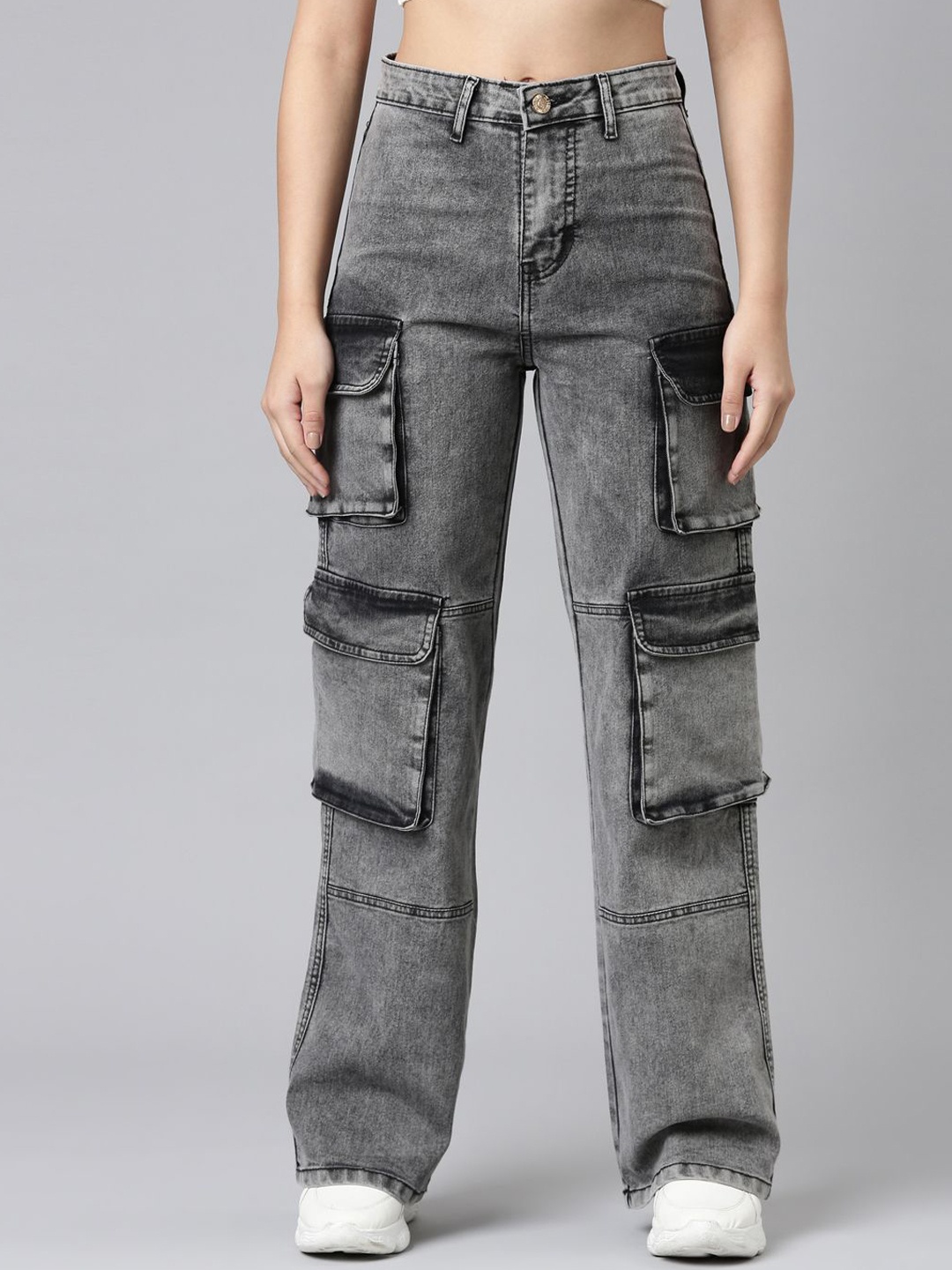 

ZHEIA Women Wide Leg High-Rise Heavy Fade Jeans, Grey