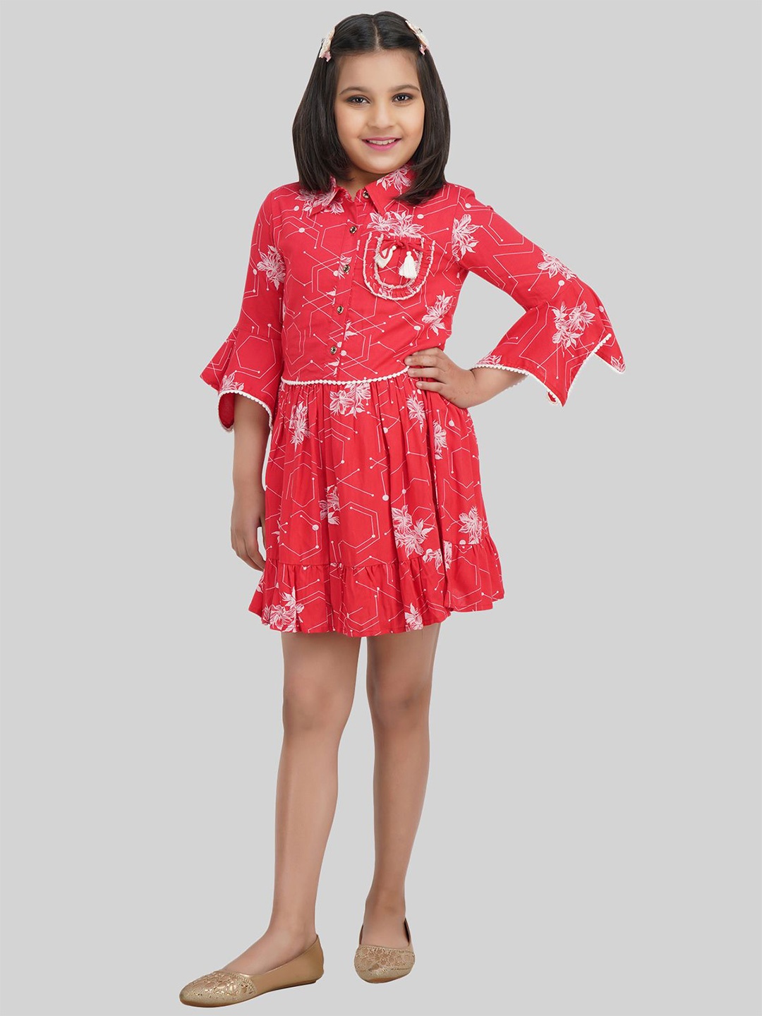 

BEING NAUGHTY Girls Floral Print Fit & Flare Dress, Red