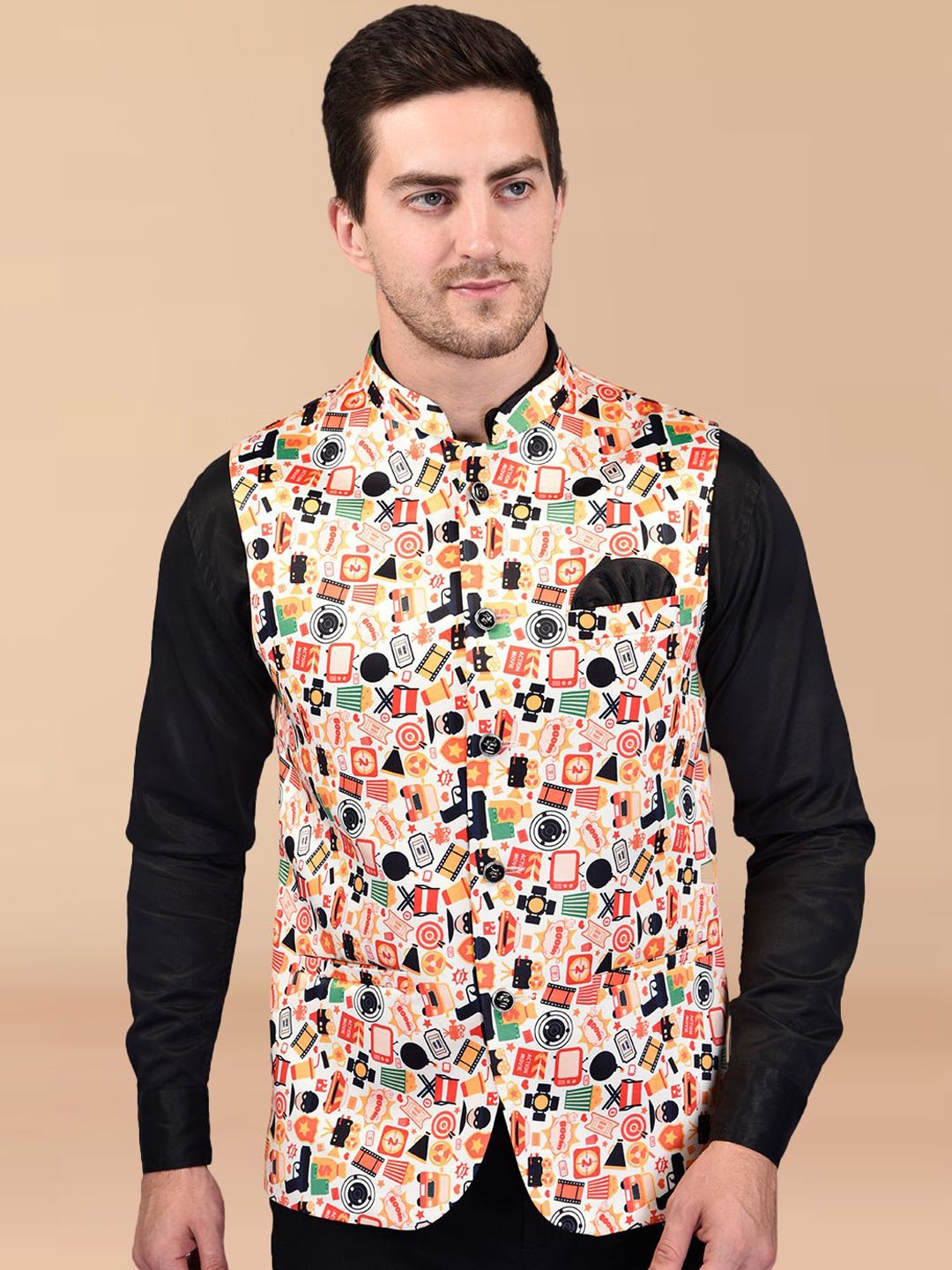 

PRINTINDIA Men Printed Nehru Jacket, White
