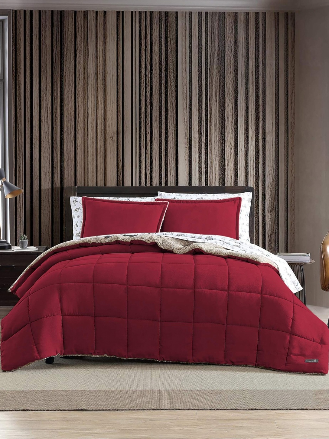 

bsb home Red & Beige Fleece Heavy Winter 400 GSM Double Bed Blanket