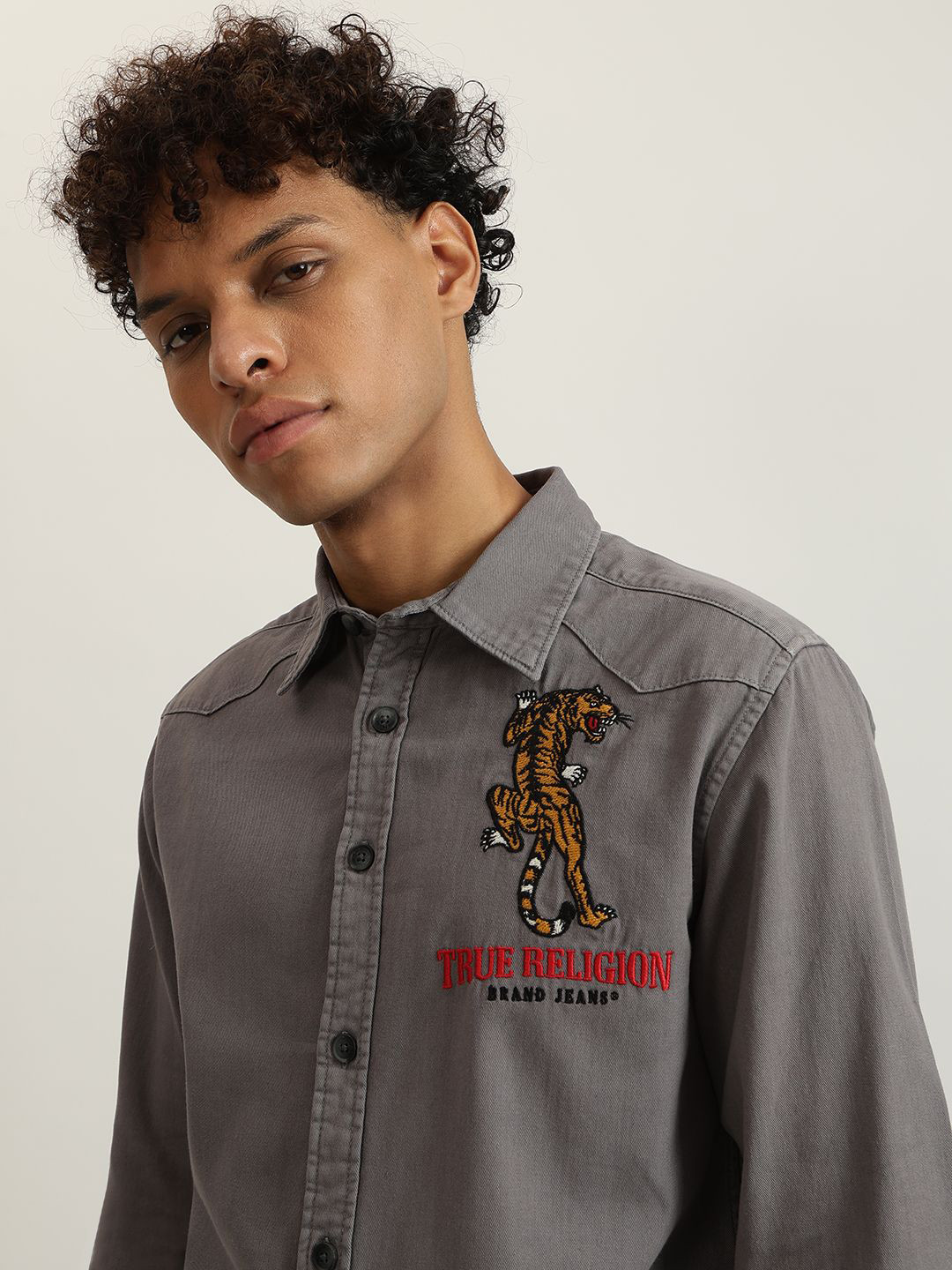 

True Religion Men Opaque Casual Shirt, Grey
