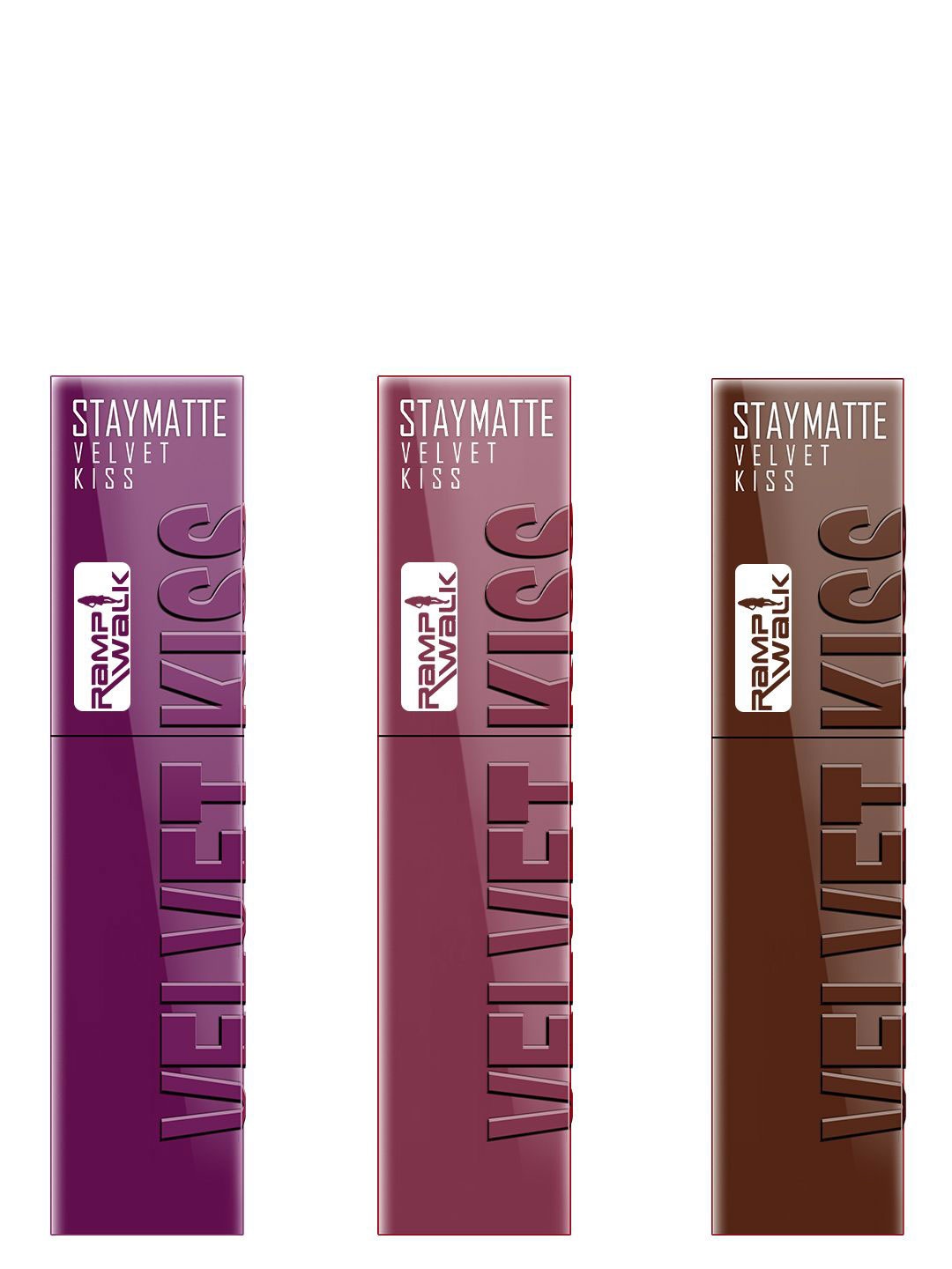 

Ramp Walk Velvet Kiss Set Of 3 Waterproof Liquid Lipstick - 3.5 ml Each-Shade 03-04-07, Purple