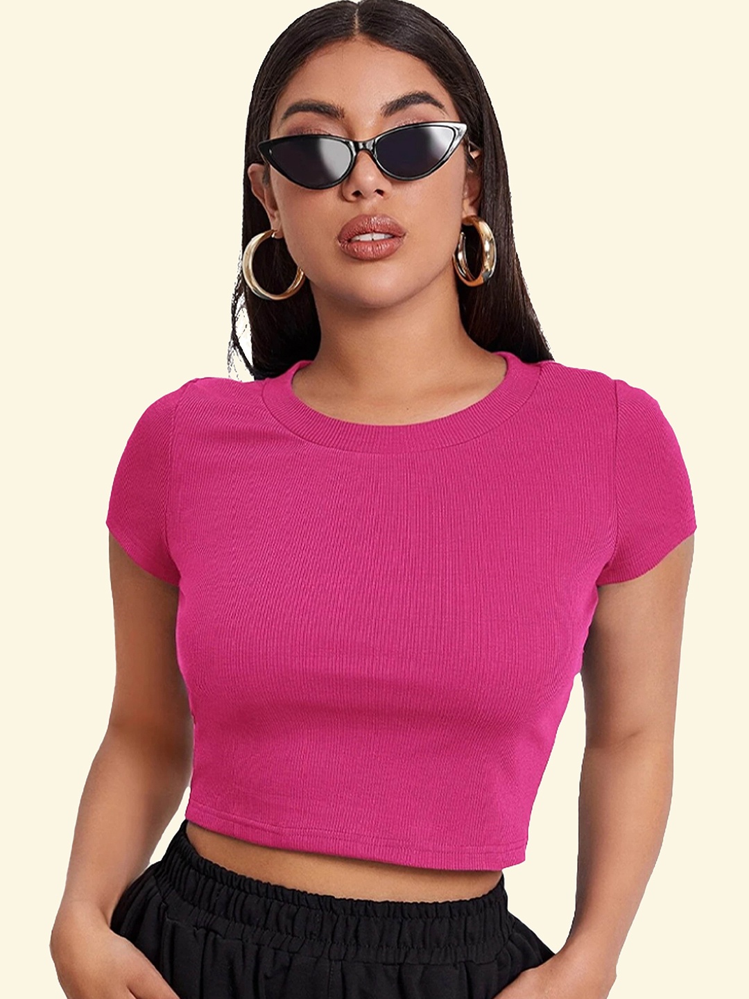 

Swaranjali Women Ribbed Tank Crop Top, Pink