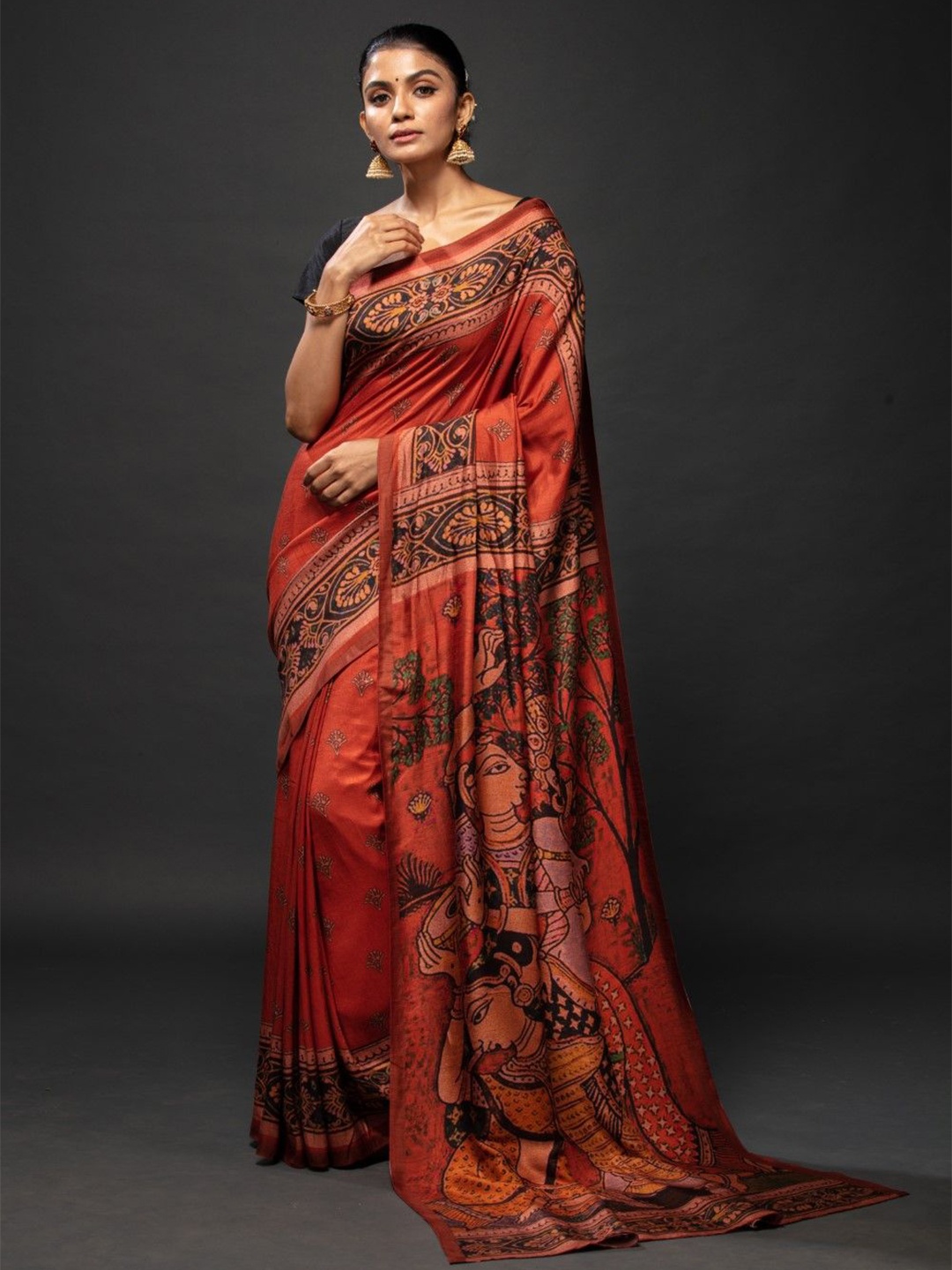 

House of Deepthi Ethnic Motifs Printed Saree, Red