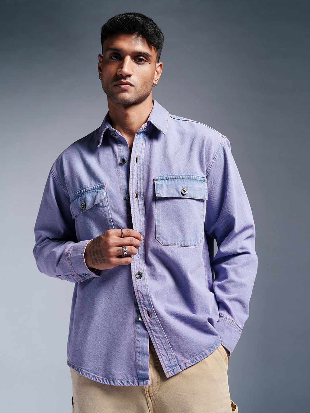 

FREAKINS Men Washed Denim Jacket, Lavender