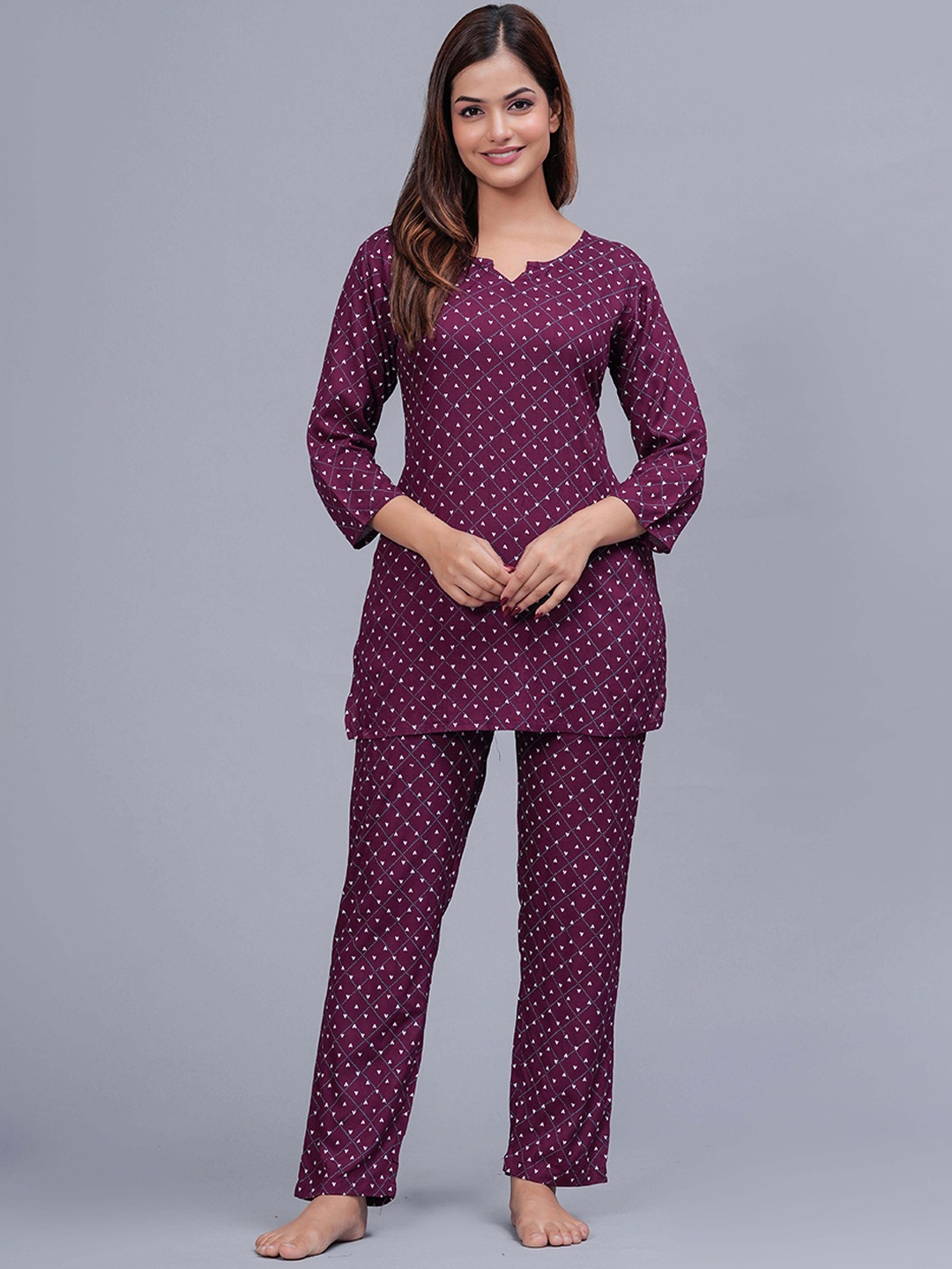 

Bachuu Women Printed Night suit, Purple