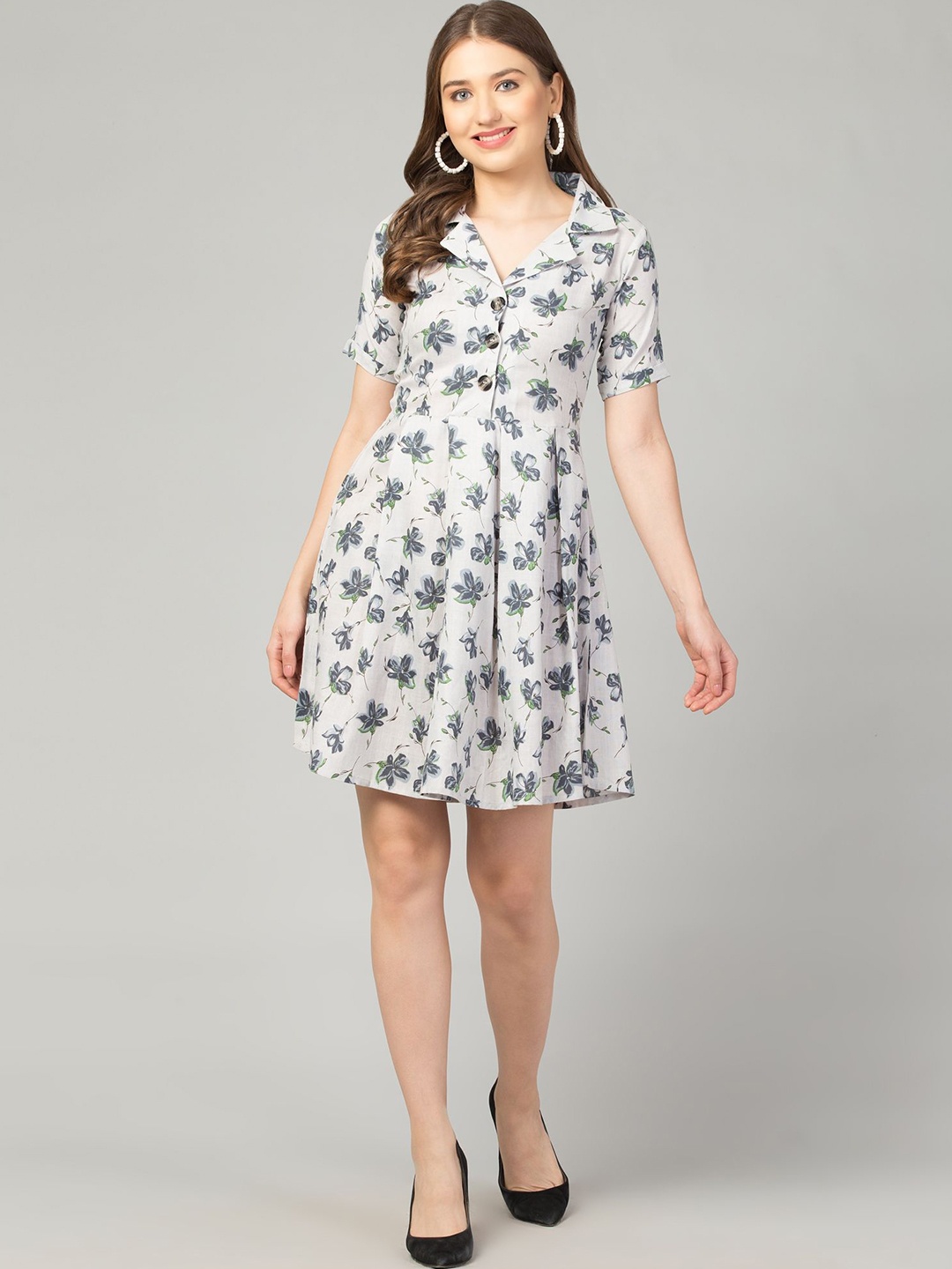 

Zuvino Floral Print Shirt Dress, Grey