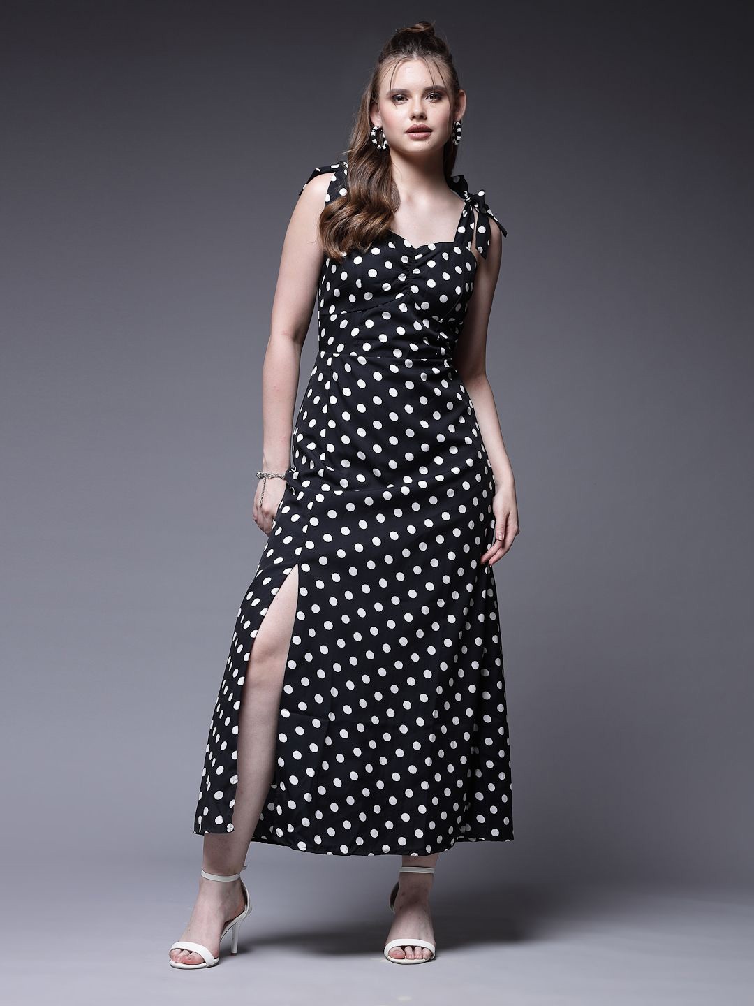 

BEING NAUGHTY Women Polka Dot Printed A-Line Maxi Dress, Black