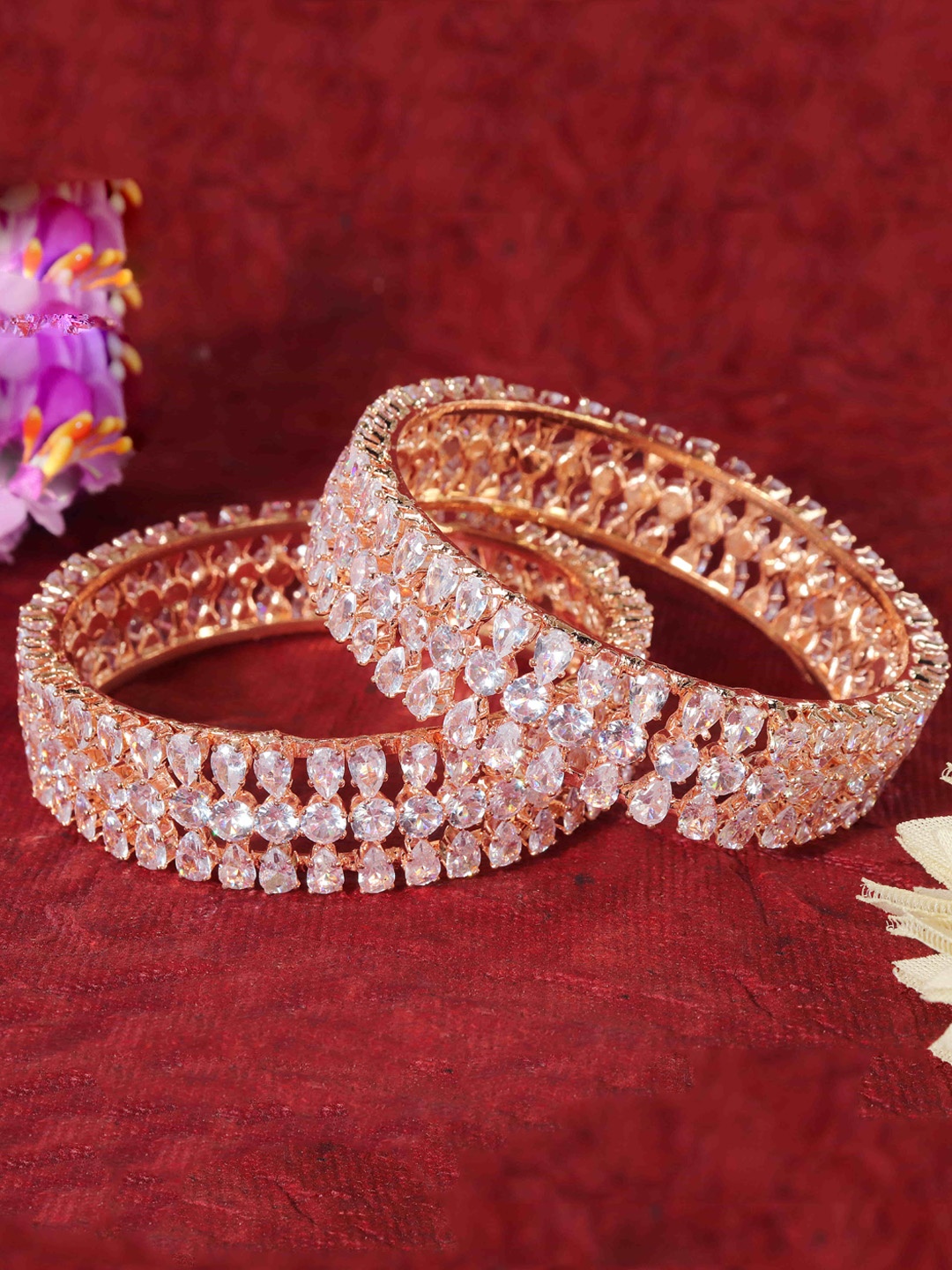 

LAVAZZA Set Of 2 Zircon Diamond Studded Bangles, Rose gold