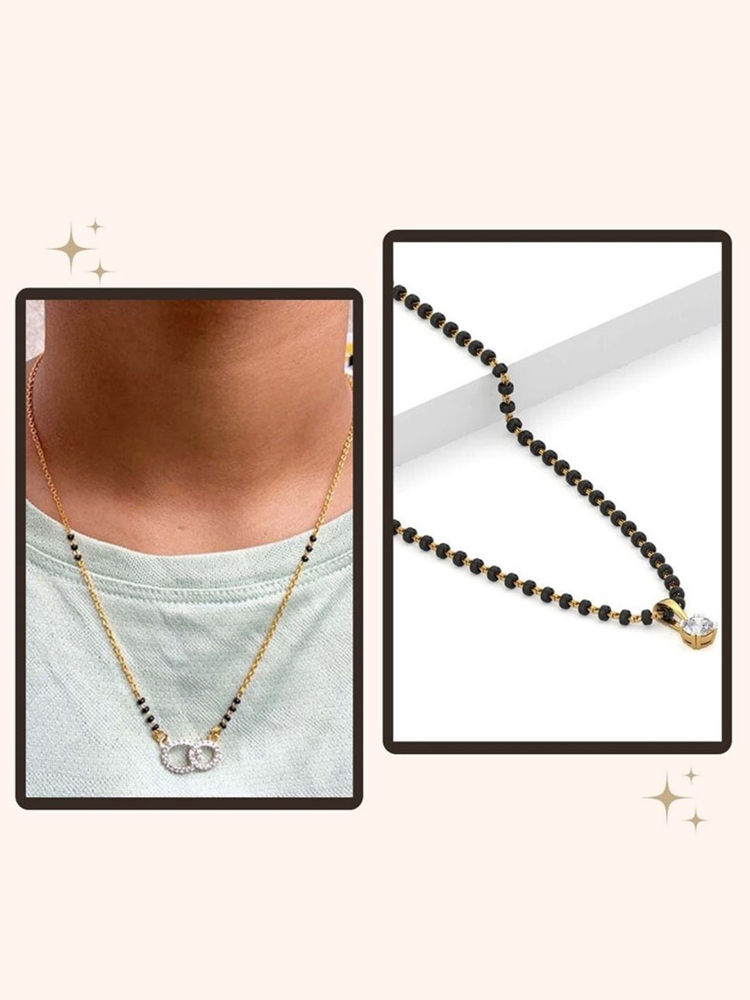 

Wynona Set Of 2 Gold-Plated American Diamond Studded and Beaded Mangalsutra