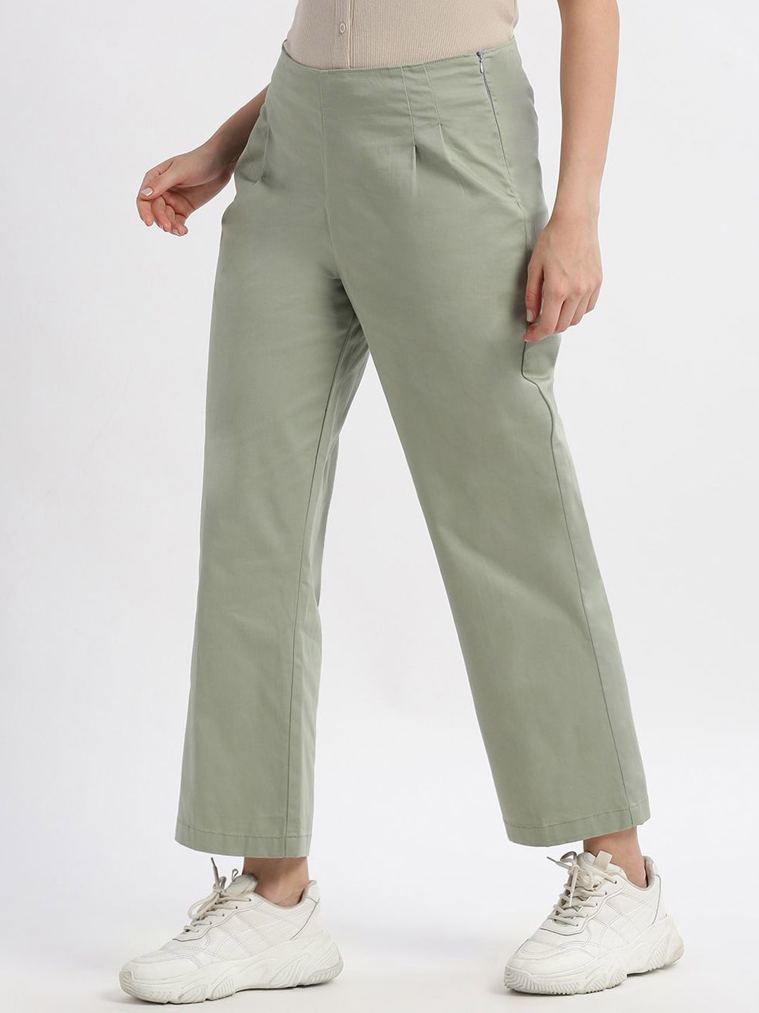 

Grit and Flair Women High-Rise Trousers, Green