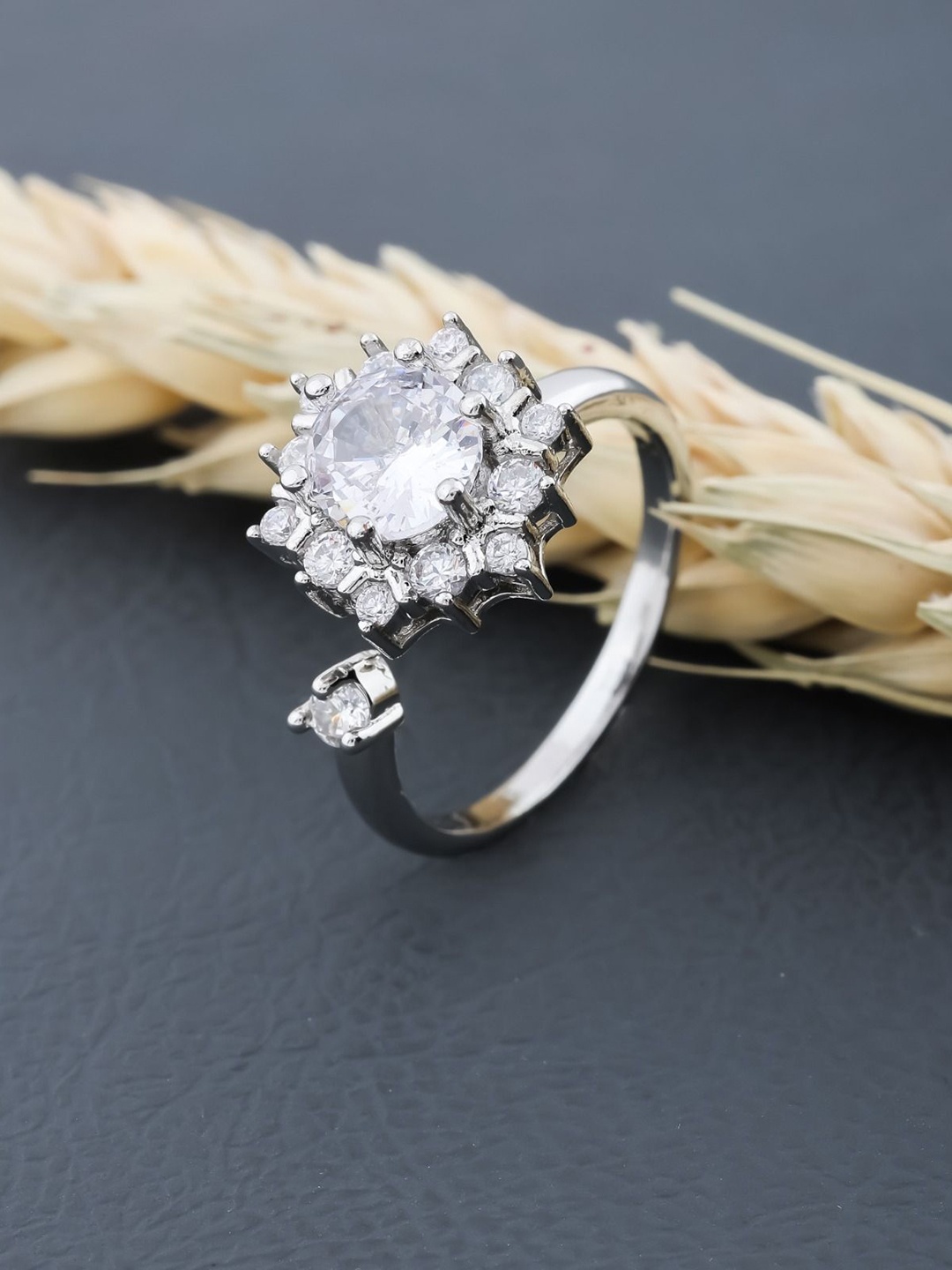 

Vyom Enterprise Silver-Plated CZ-Studded Finer Ring
