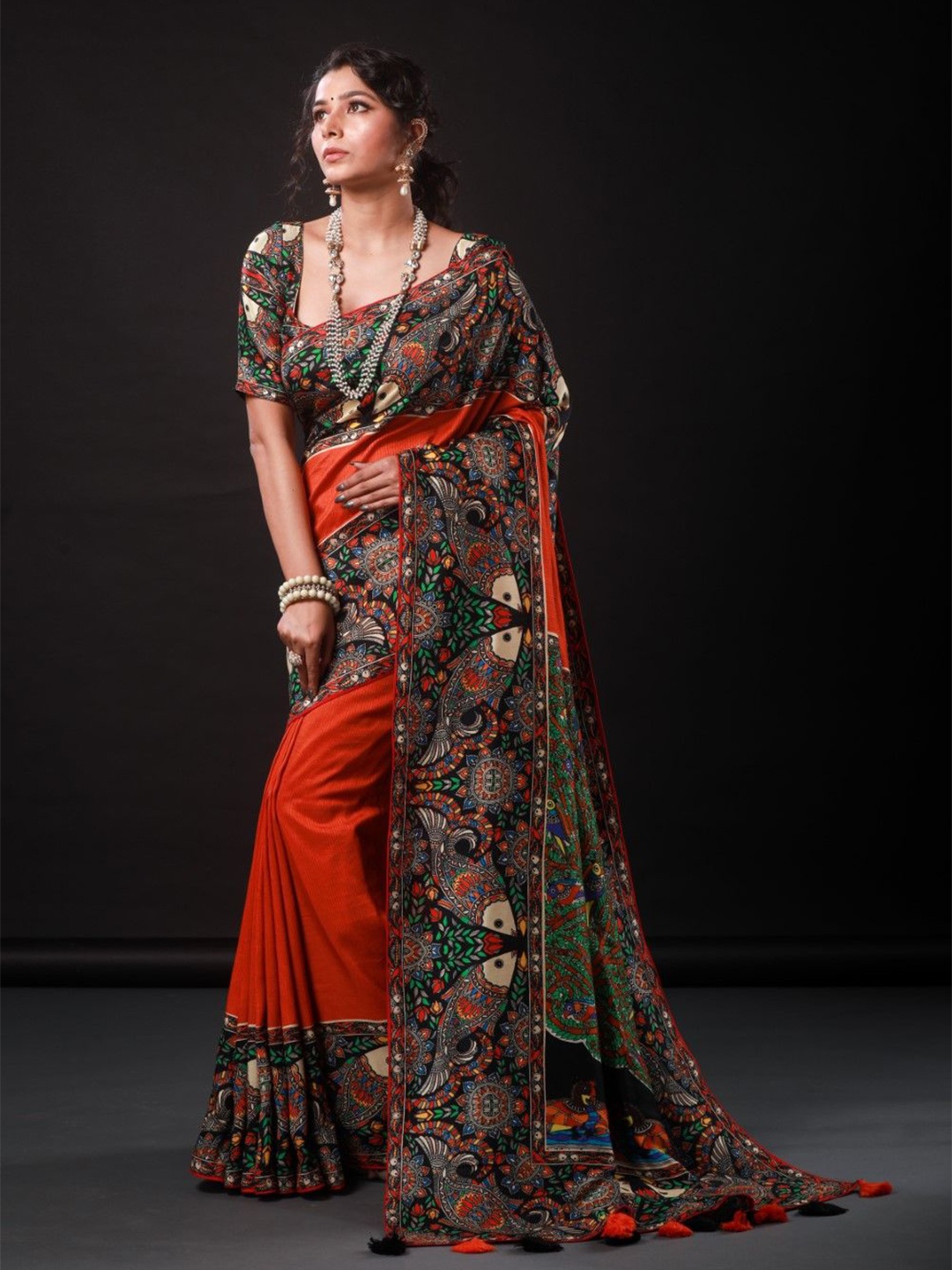 

House of Deepthi Printed Saree With Blouse Piece, Red