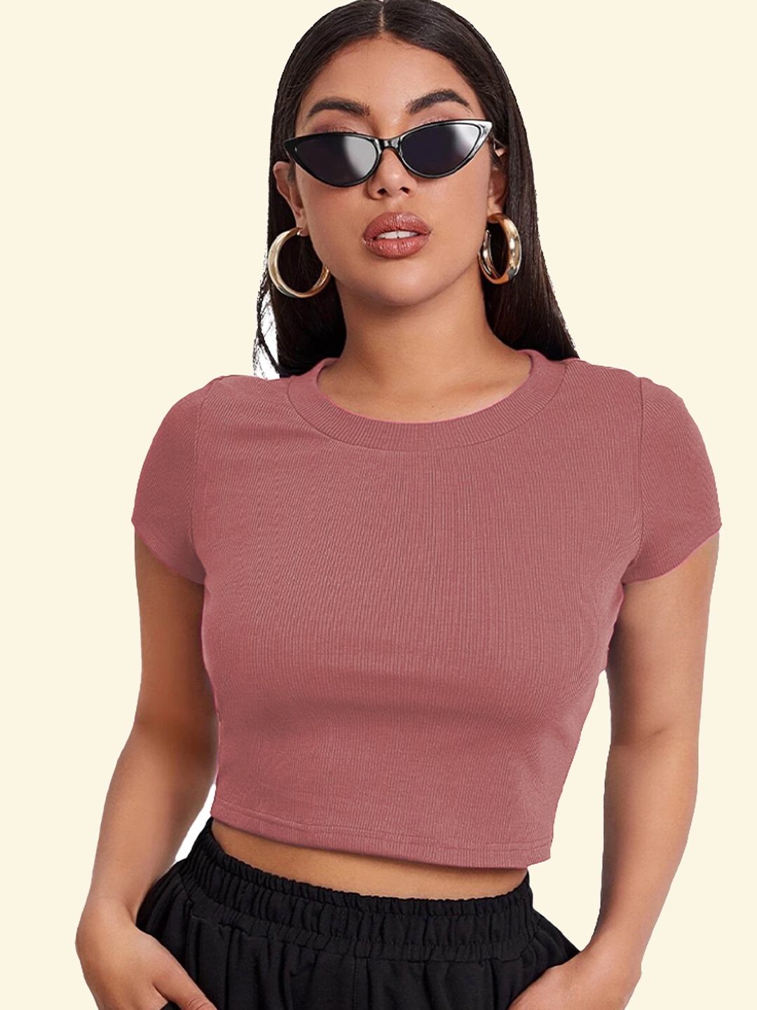 

Swaranjali Women Round Neck Tank Crop Top, Peach