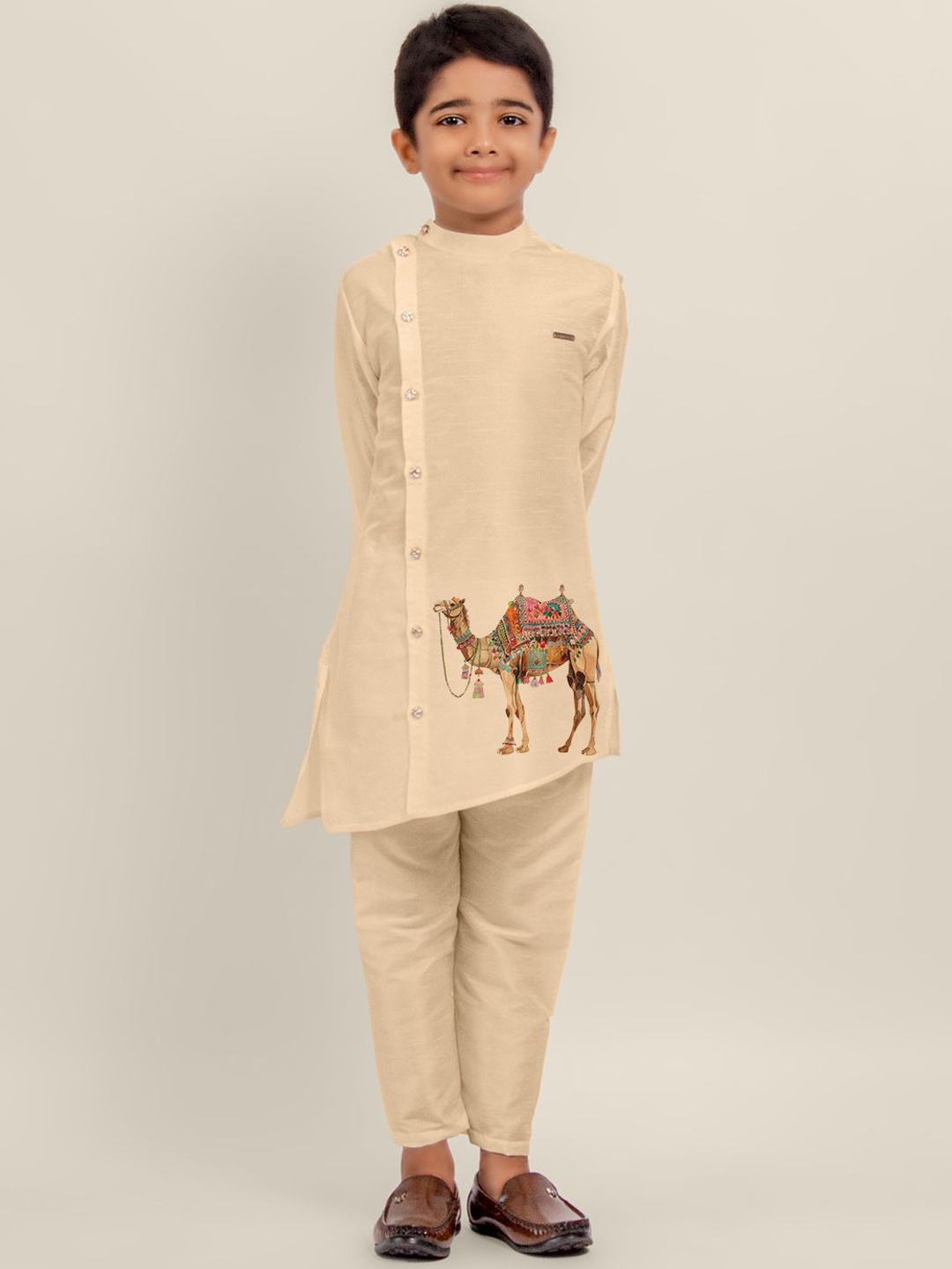 

DEVOILER Boys Ethnic Motifs Printed Thread Work Kurta, Beige