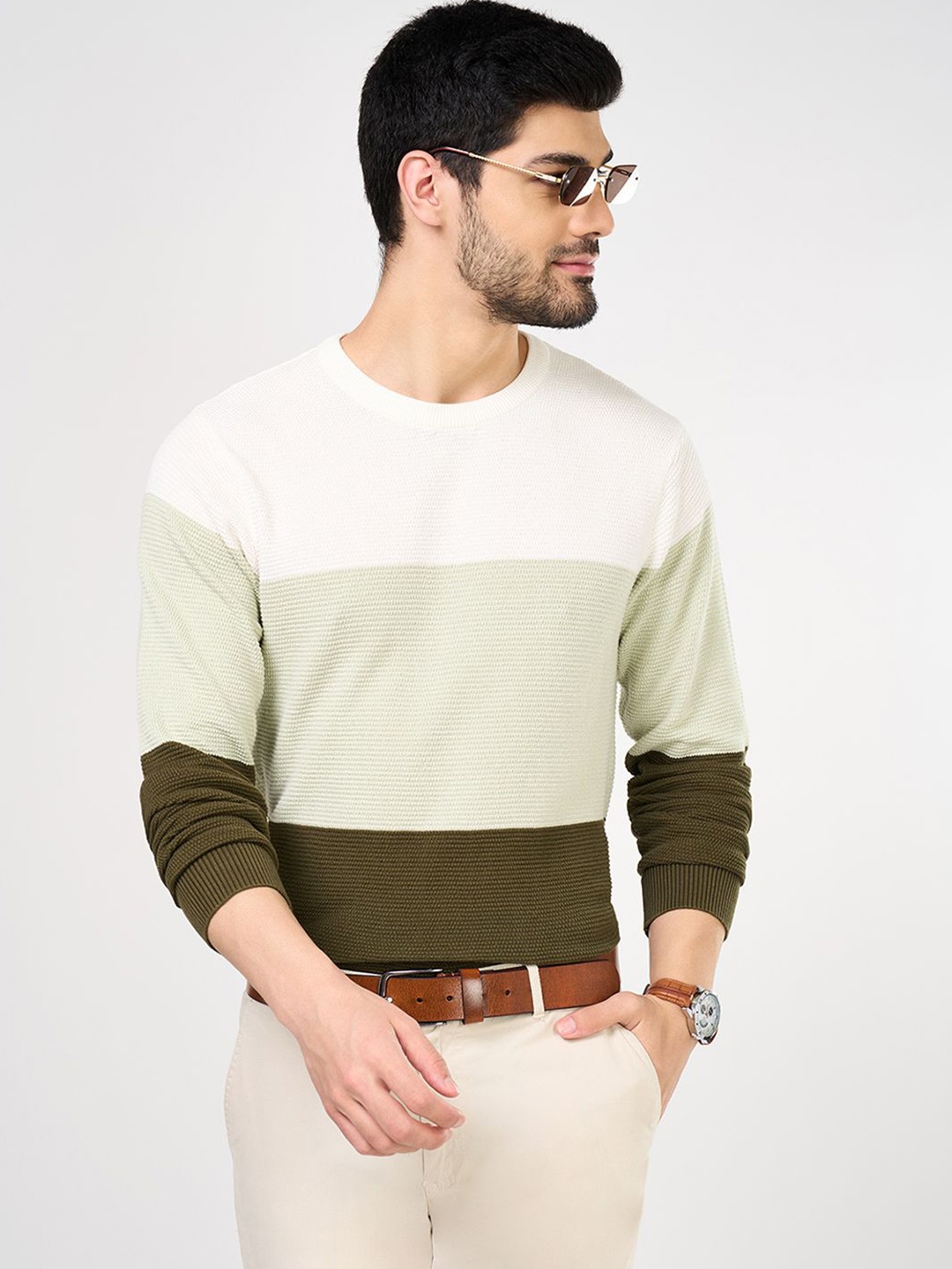 

BYFORD by Pantaloons Men Colourblocked Pullover, Olive