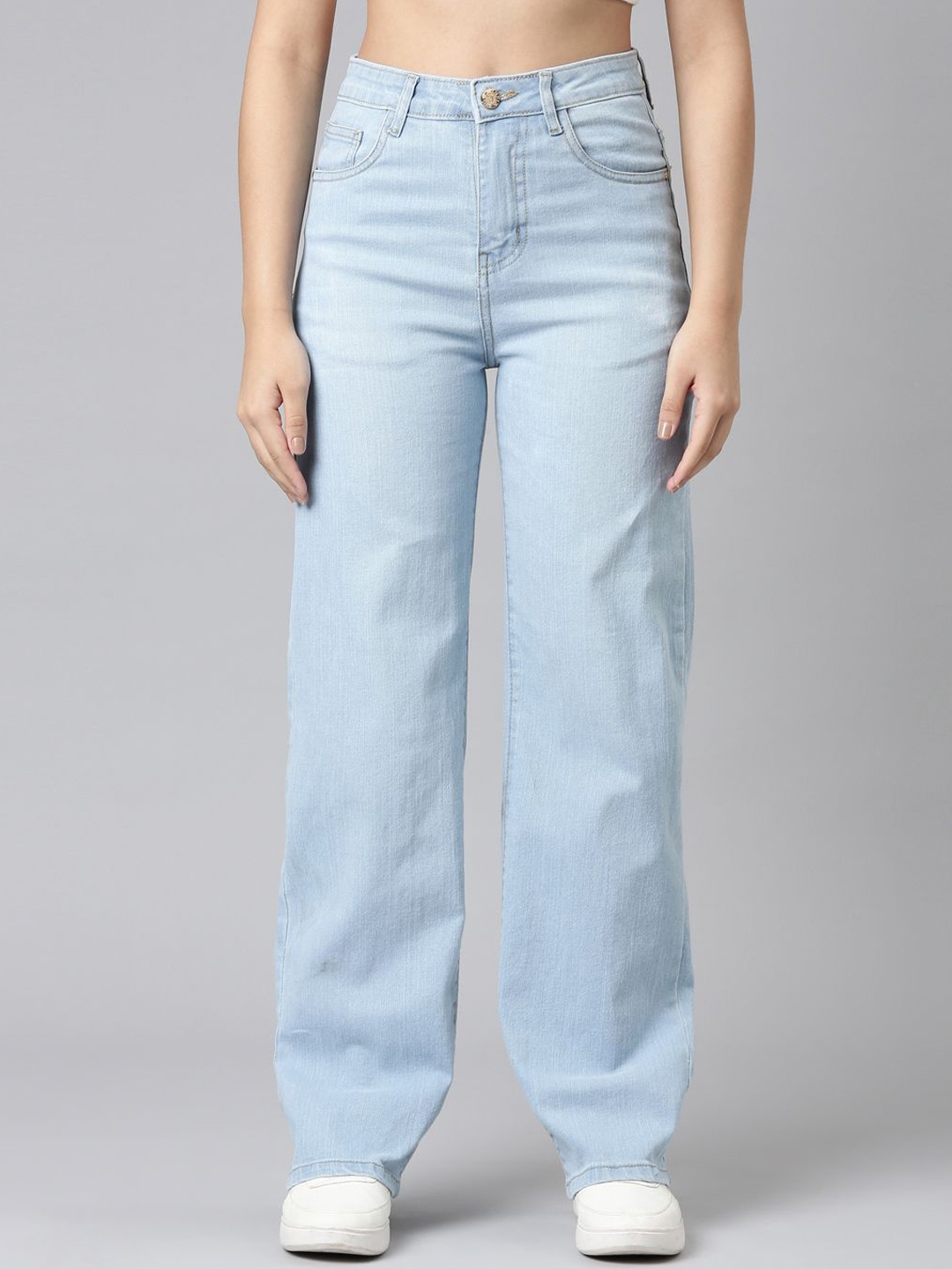 

ZHEIA Women Cotton Straight Fit High-Rise Heavy Fade Stretchable Jeans, Blue