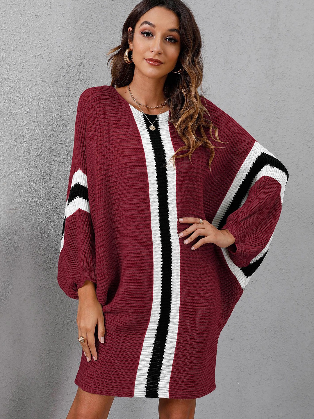 

StyleCast Striped Kimono Sleeve Kaftan Dress, Purple