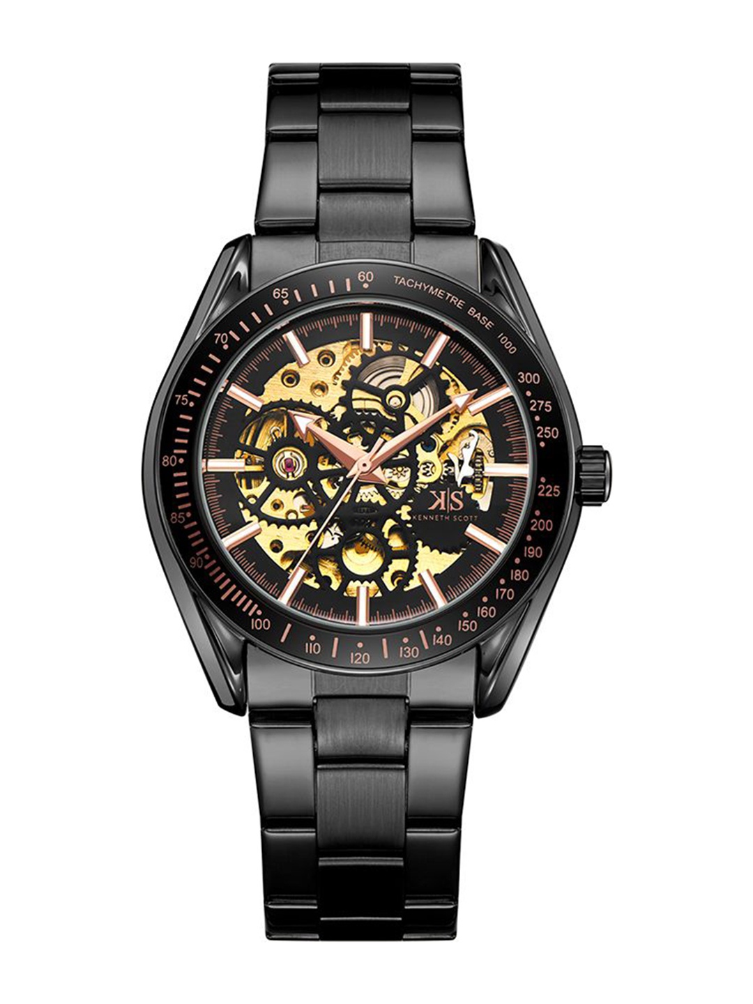 

KENNETH SCOTT Men Skeleton Dial & Stainless Steel Straps Analogue Watch K22312-BBBB, Black