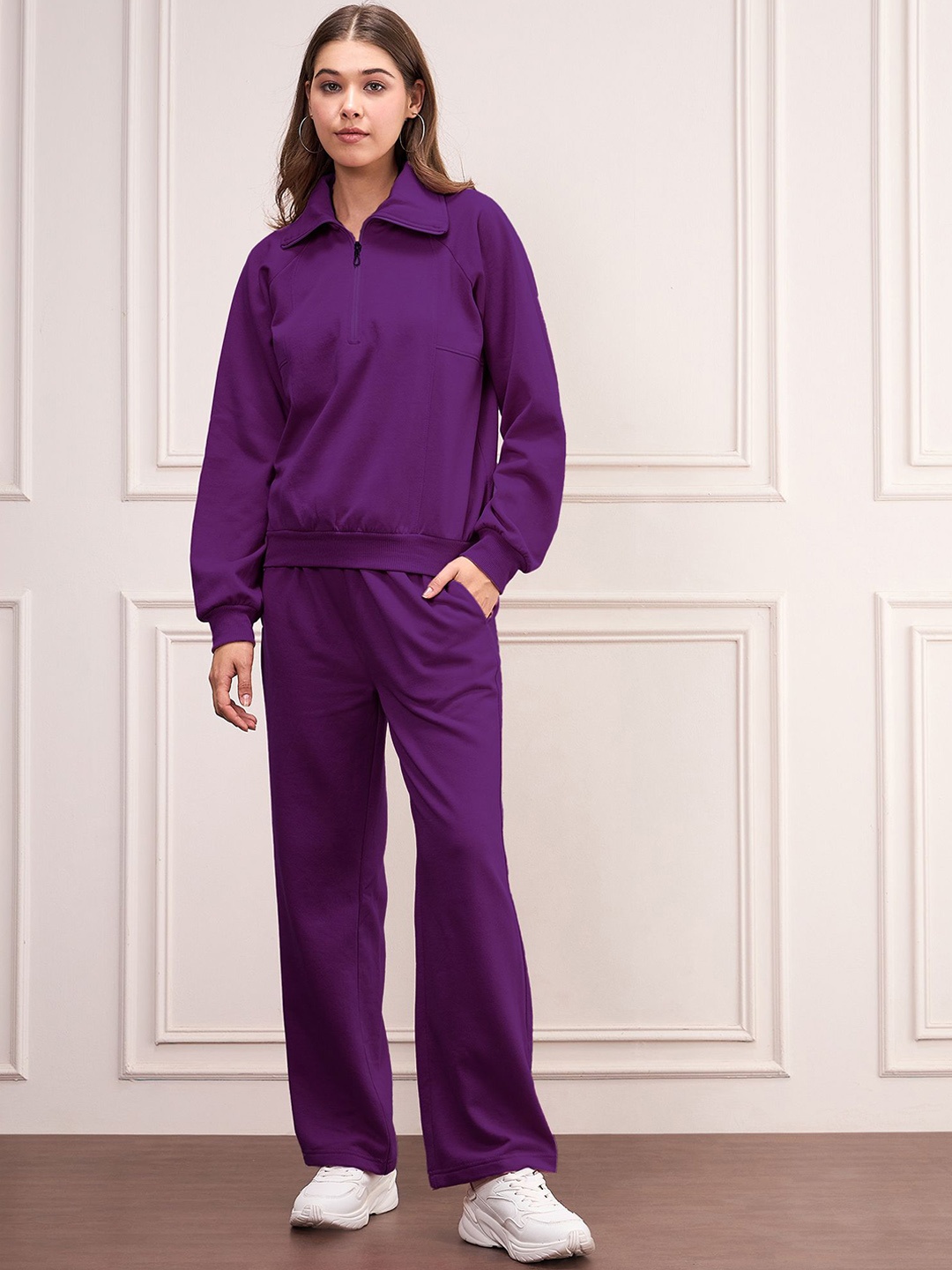 

StyleStone Women Polo Collar Tracksuit, Purple
