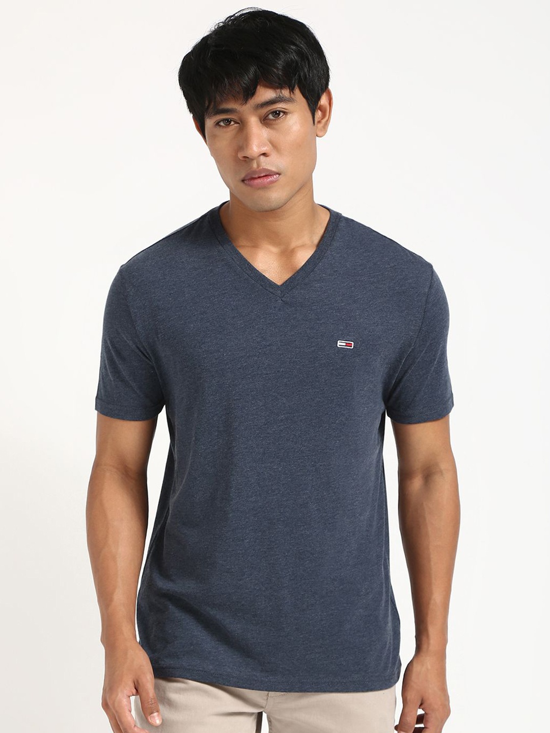 

Tommy Hilfiger Men Solid Slim Fit V-Neck T-shirt, Blue