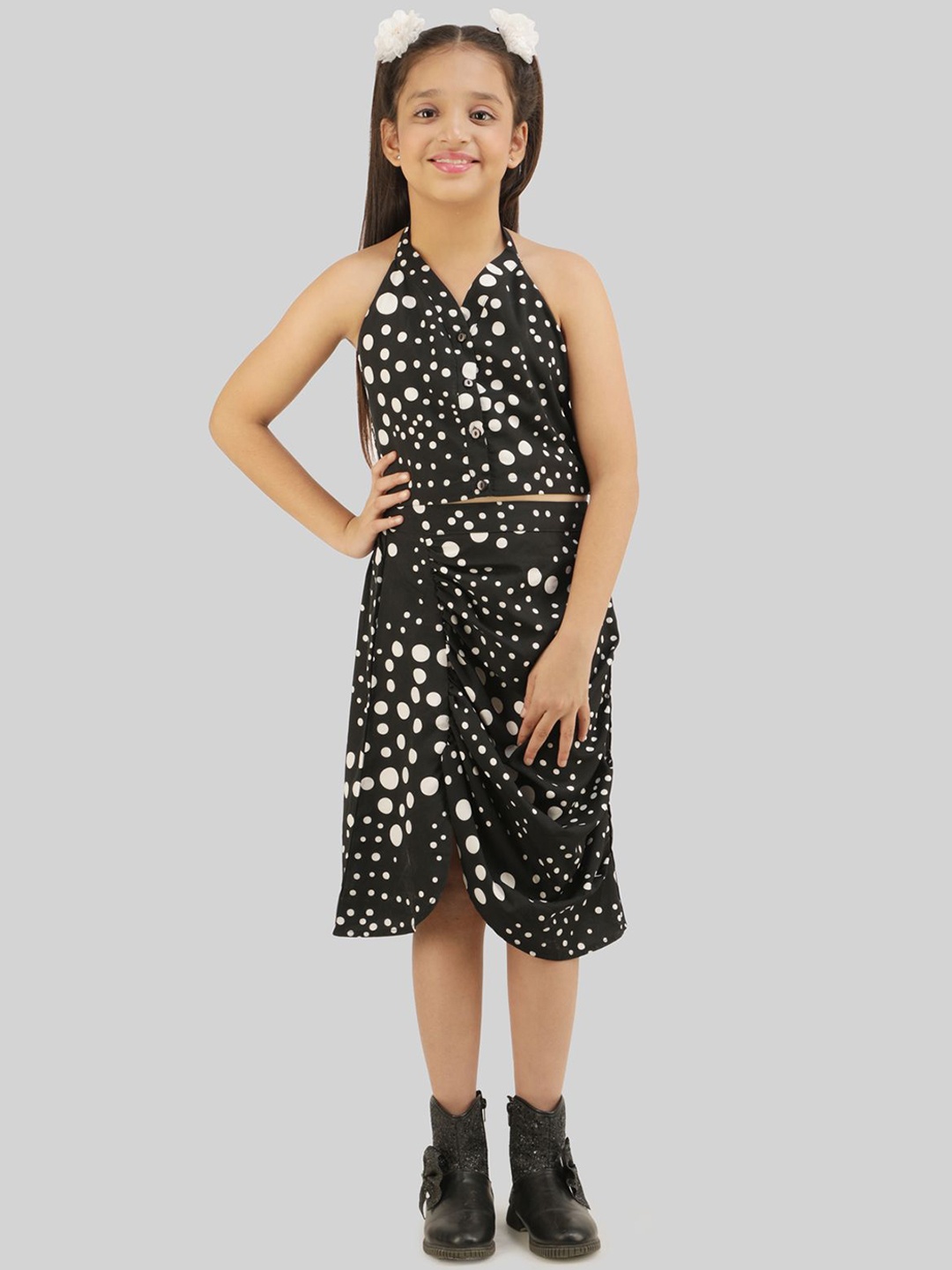 

BEING NAUGHTY Girls Printed Halter Neck Sleeveless Top With Skirt, Black
