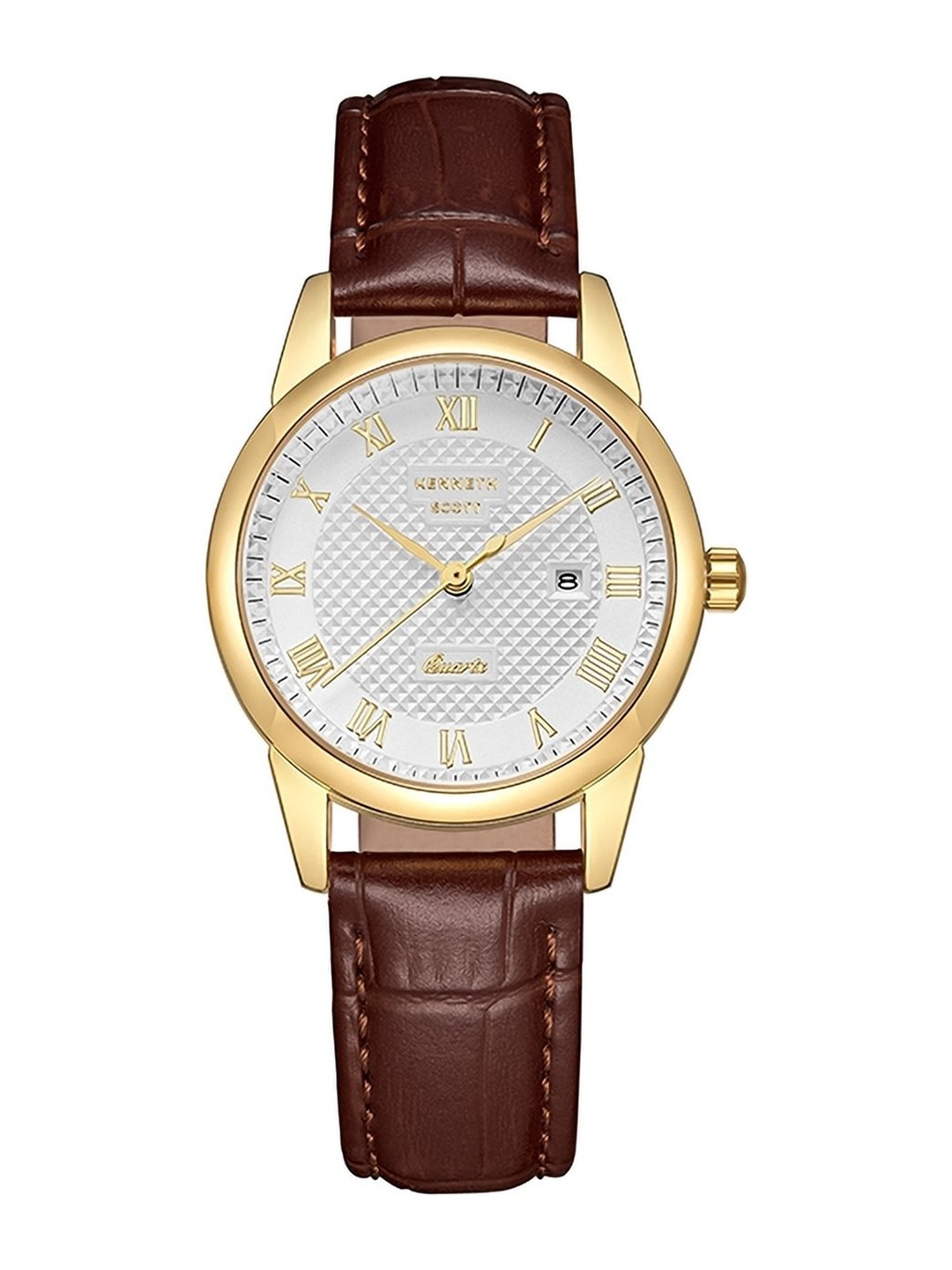 

KENNETH SCOTT Women Embellished Dial & Leather Textured Straps Analogue Watch K23530-GLDI, Brown