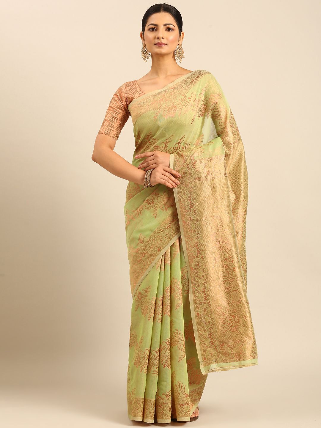

Panzora Women Woven Design Saree, Green
