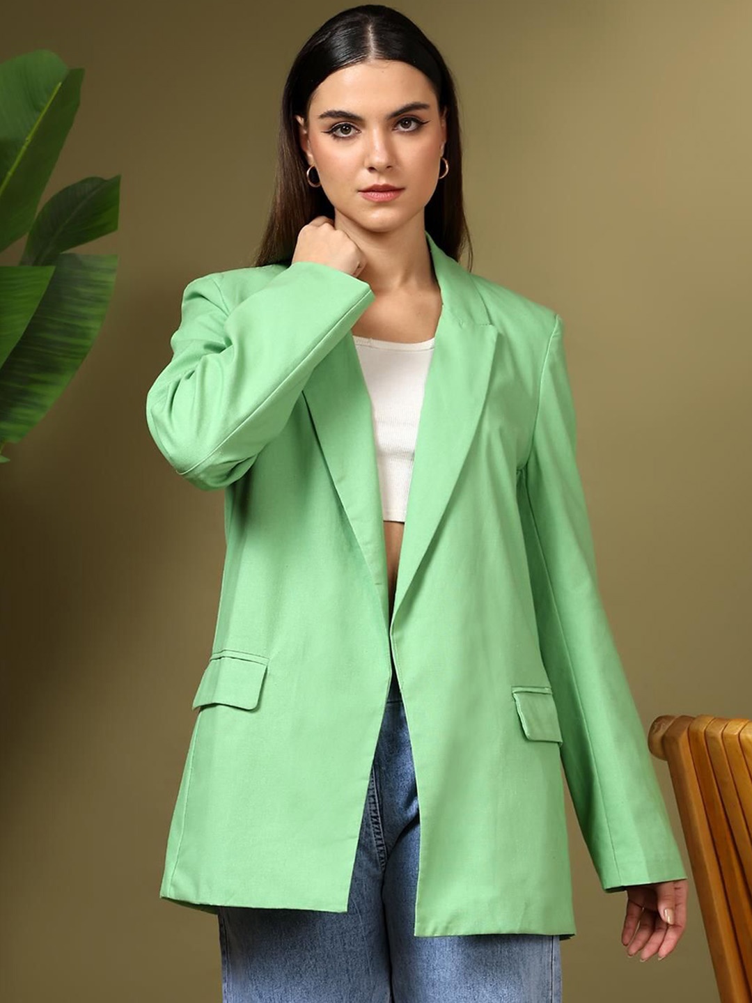 

Stylecast X Kotty Women Single Breasted Notched Lapel Blazer, Green