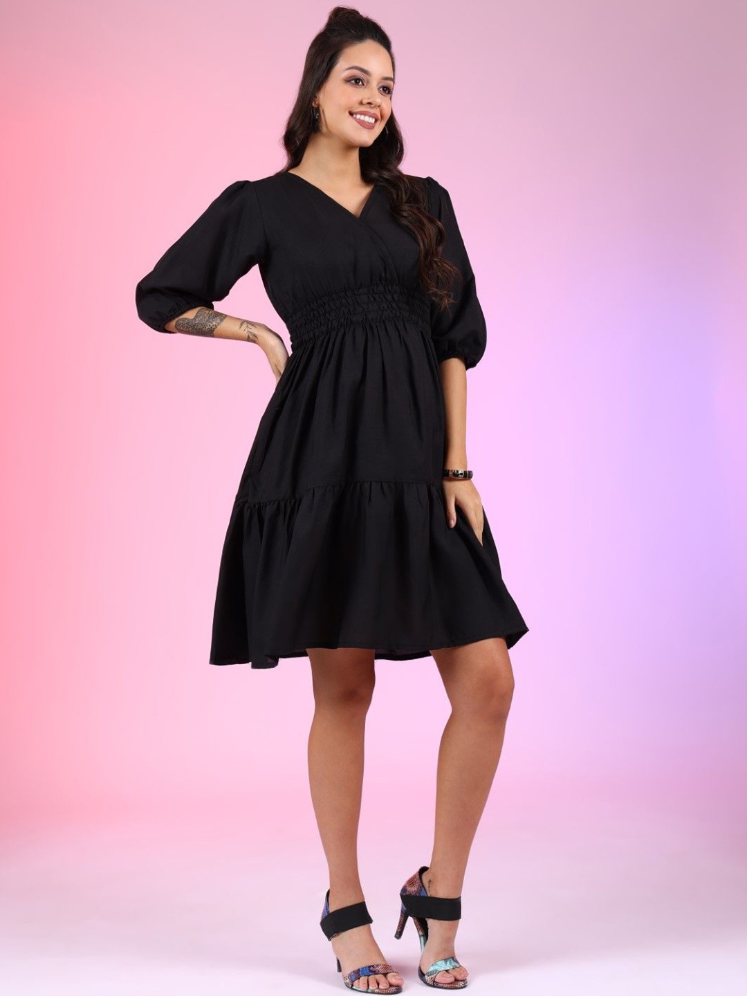 

Raiyani Enterprise Crepe Fit & Flare Midi Dress, Black