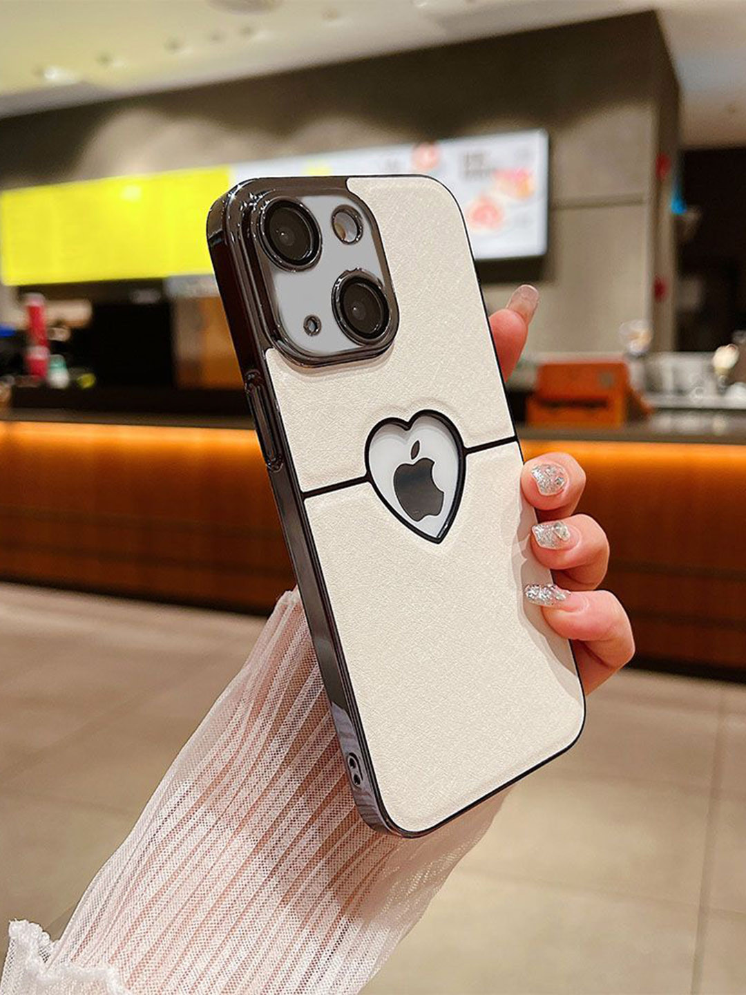 

Luxury Kase Textured Printed iPhone 15 Plus Back Case, Beige