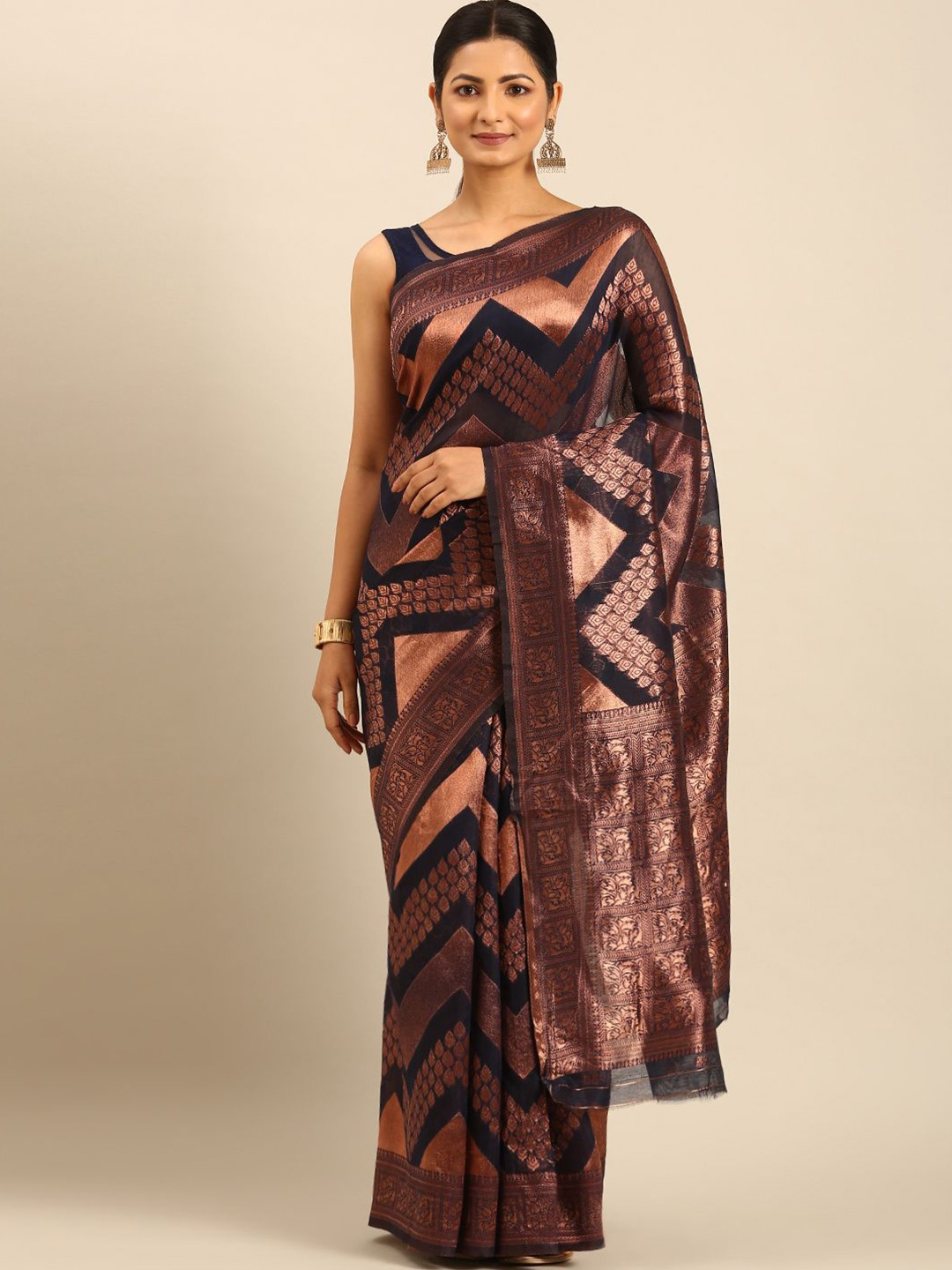 

Panzora Woven Design Zari Saree, Navy blue