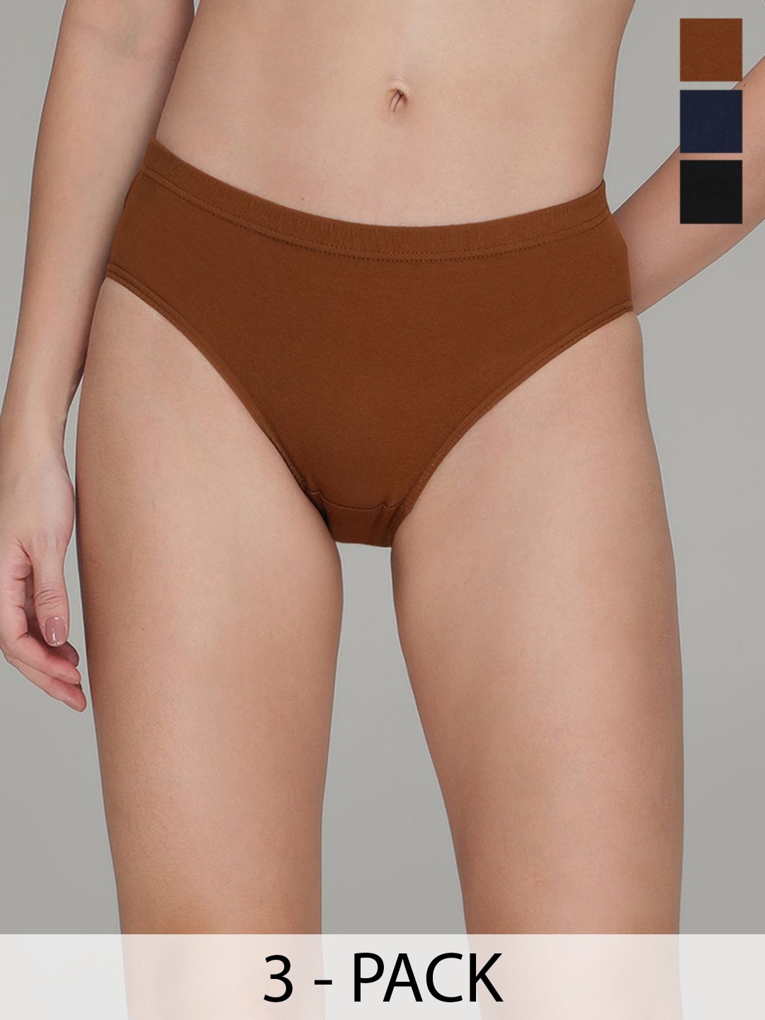 

AMUL COMFY Women Pack Of 3 Pure Cotton Anti Bacterial Basic Briefs, Black