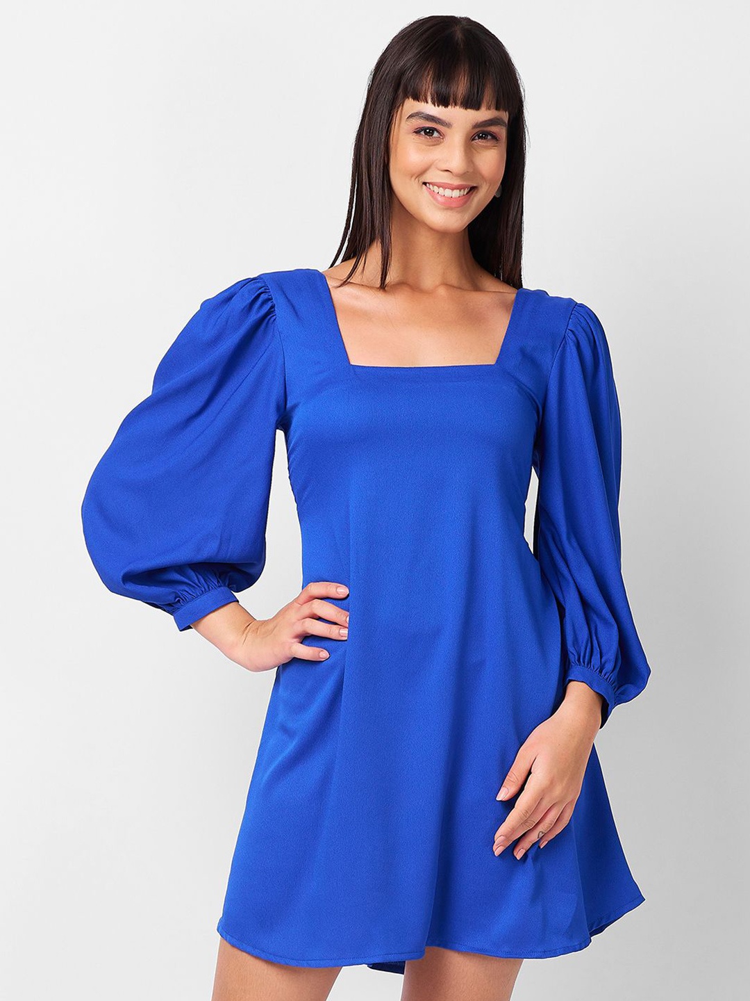 

IZEL Women Puff Sleeve Sheath Mini Dress, Blue