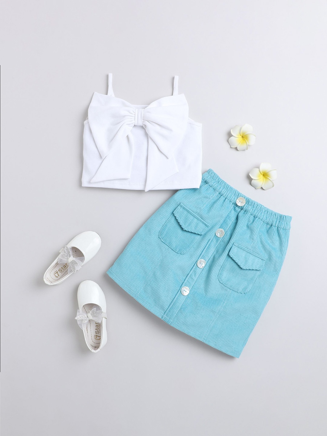 

taffykids Girls Shoulder Straps Top with Skirt, White