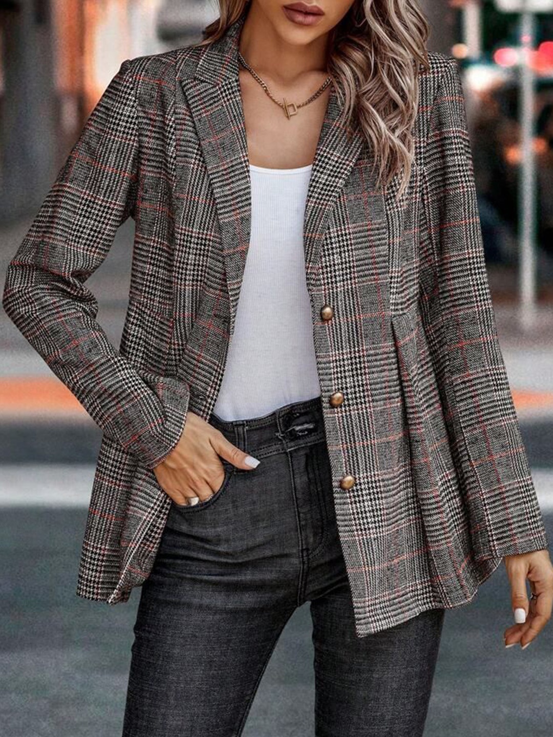 

StyleCast x Revolte Women Checked Single-Breasted Overcoat, Black
