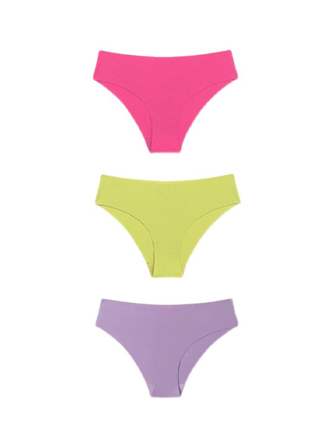 

LULU & SKY Women Pack Of 3 Low-Rise Bikini Briefs JK643301405886-ROSE RED PURPLE YELLOW