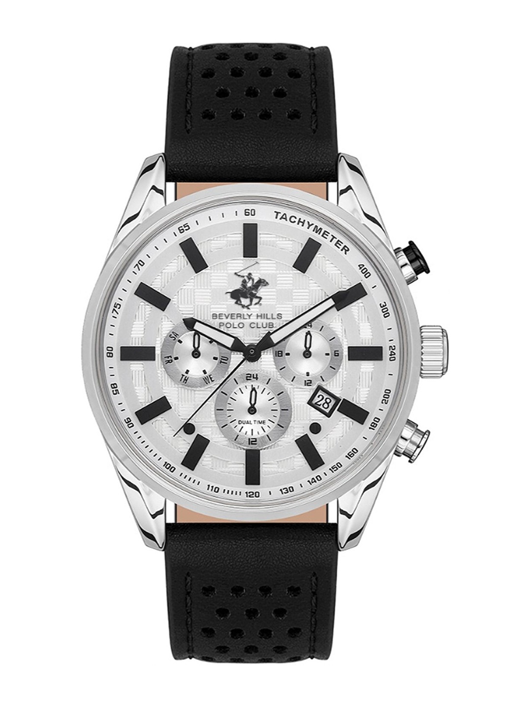 

Beverly Hills Polo Club Men Dial & Leather Straps Analogue Chronograph Watch BP3605Y.331, Silver