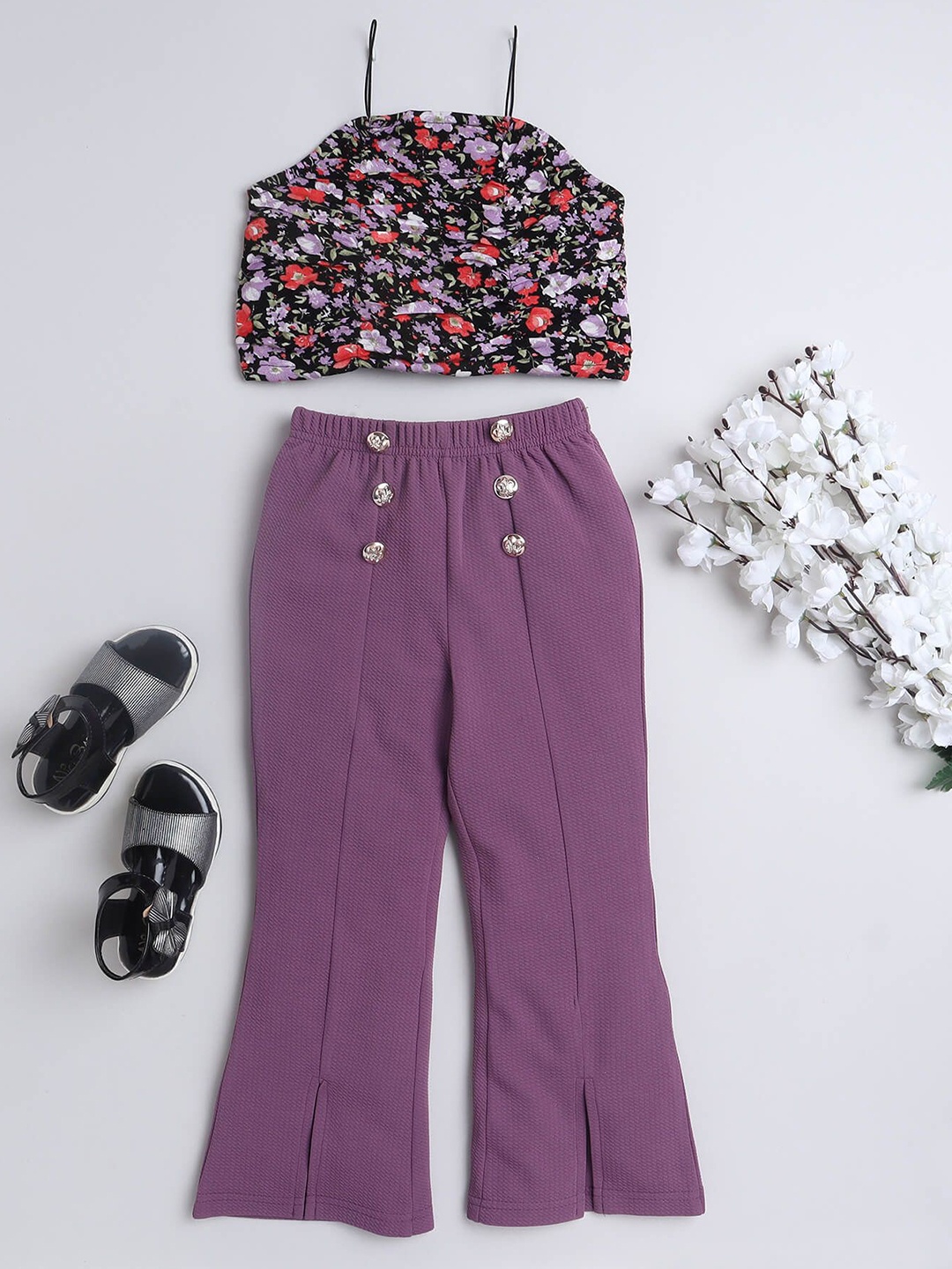 

taffykids Girls Printed Top with Trousers, Purple
