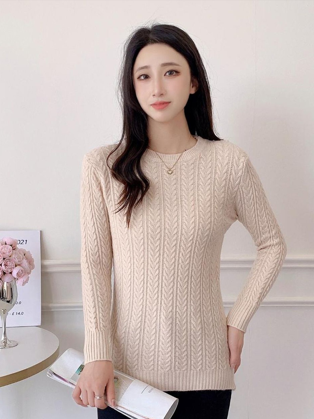 

StyleCast Women Cable Knit Pullover, Cream