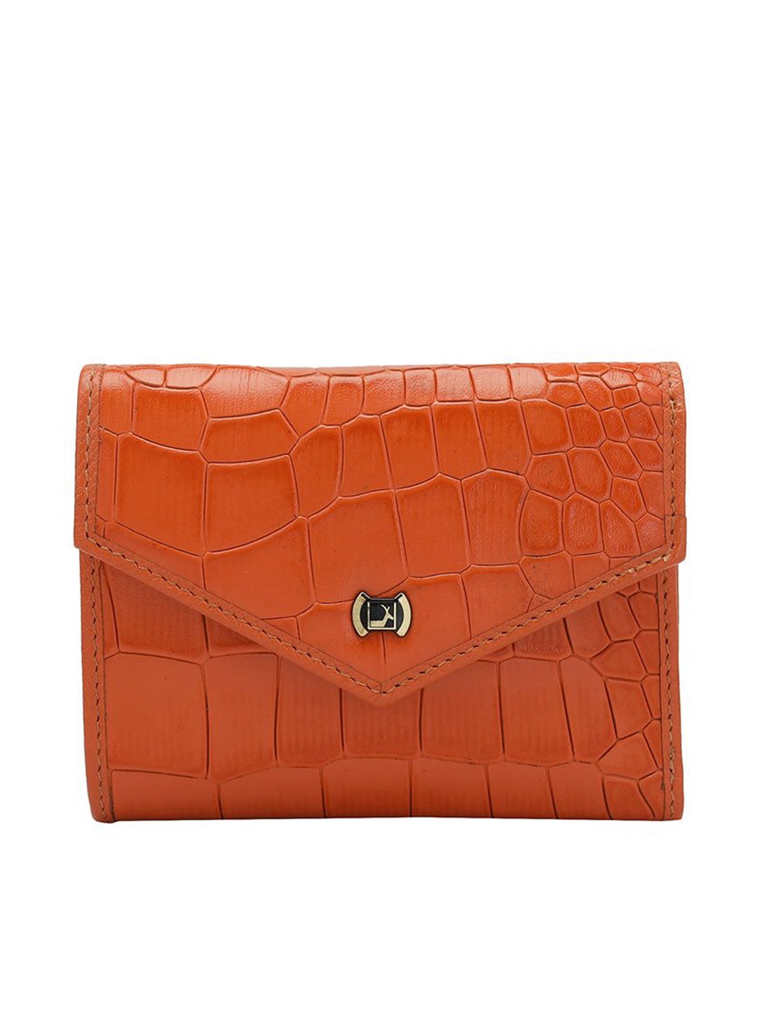 

Da Milano Women Textured Leather Three Fold Wallet, Orange