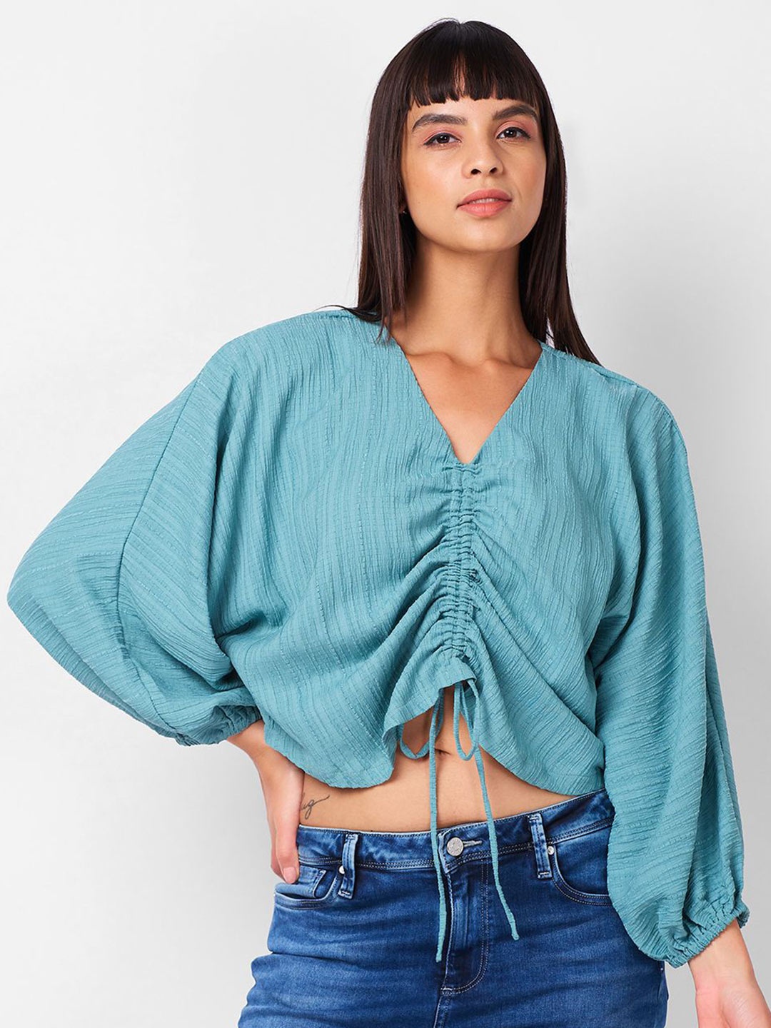 

IZEL Puff Sleeve Crop Top, Green