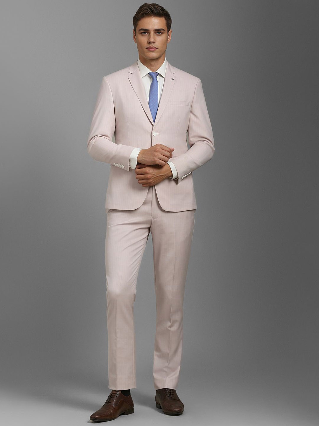 

Louis Philippe Striped Slim-Fit Single-Breasted Two-Piece Formal Suit, Pink