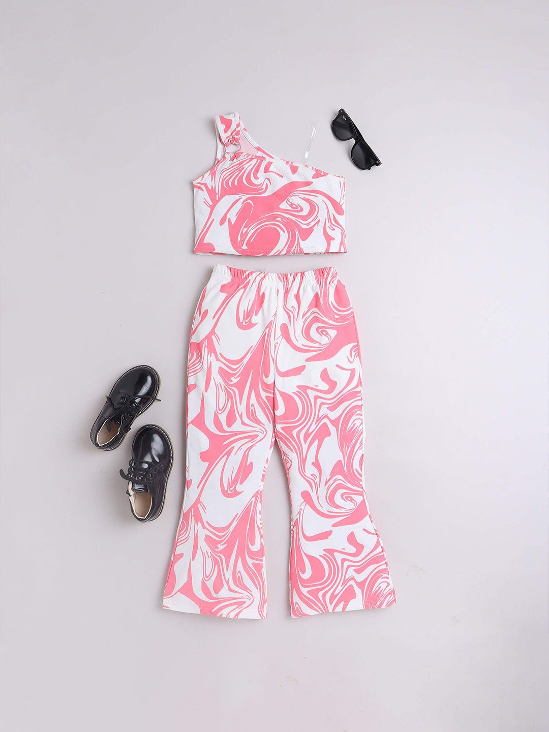 

taffykids Girls Printed Top with Trousers, Pink