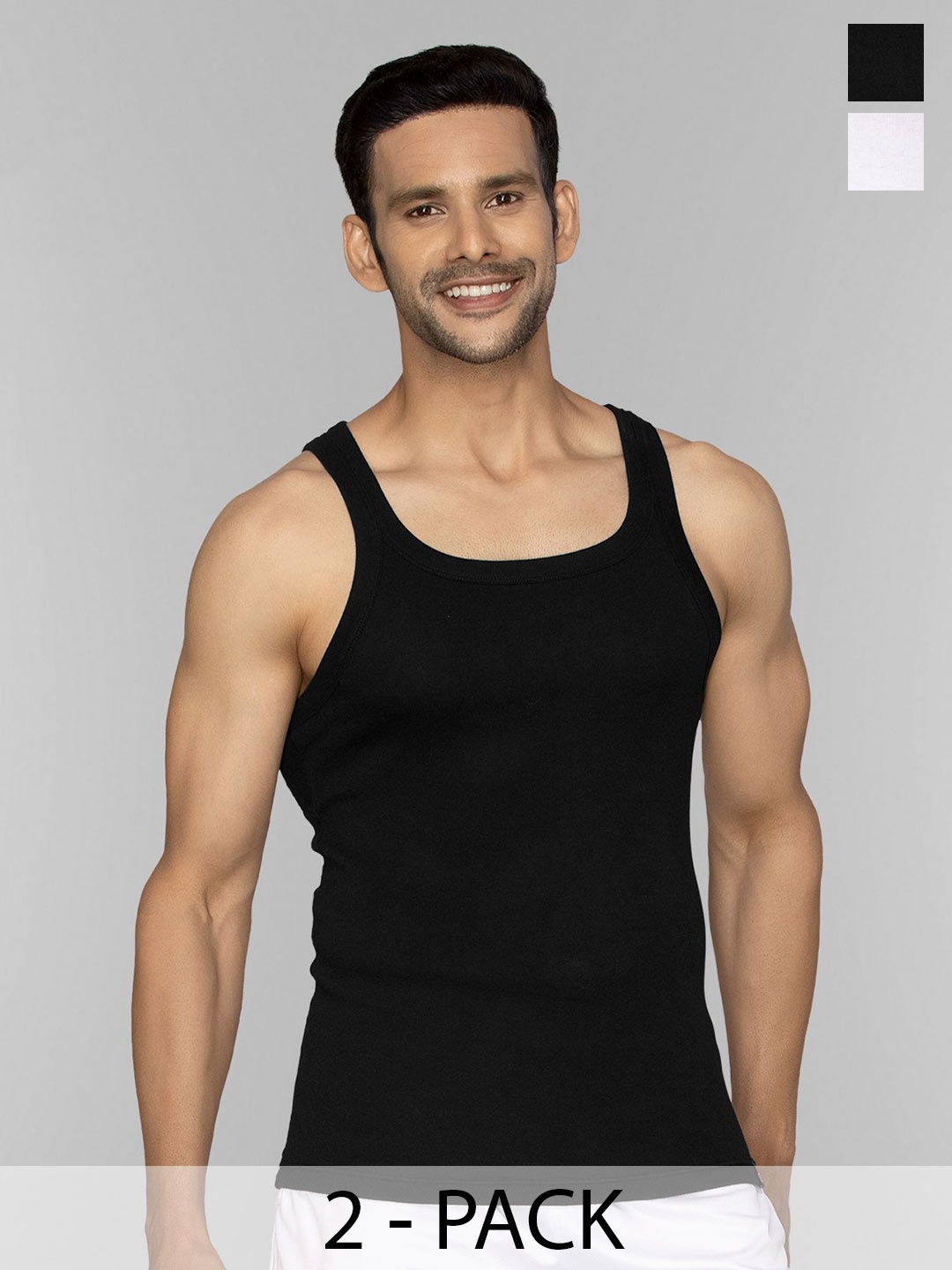 

XYXX Men Pack Of 2 Cotton Square Neck Gym Vests, Black